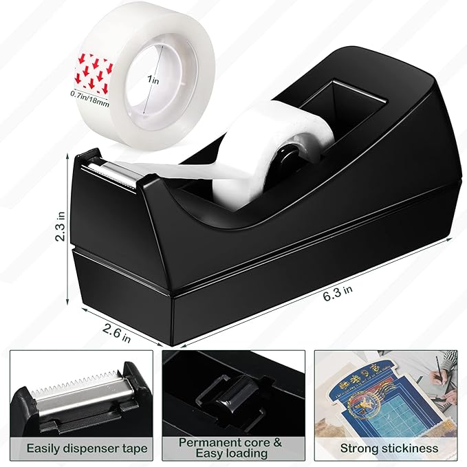 Yahenda 18 Pack Black Desktop Tape Dispenser Non Skid Base - Image 2