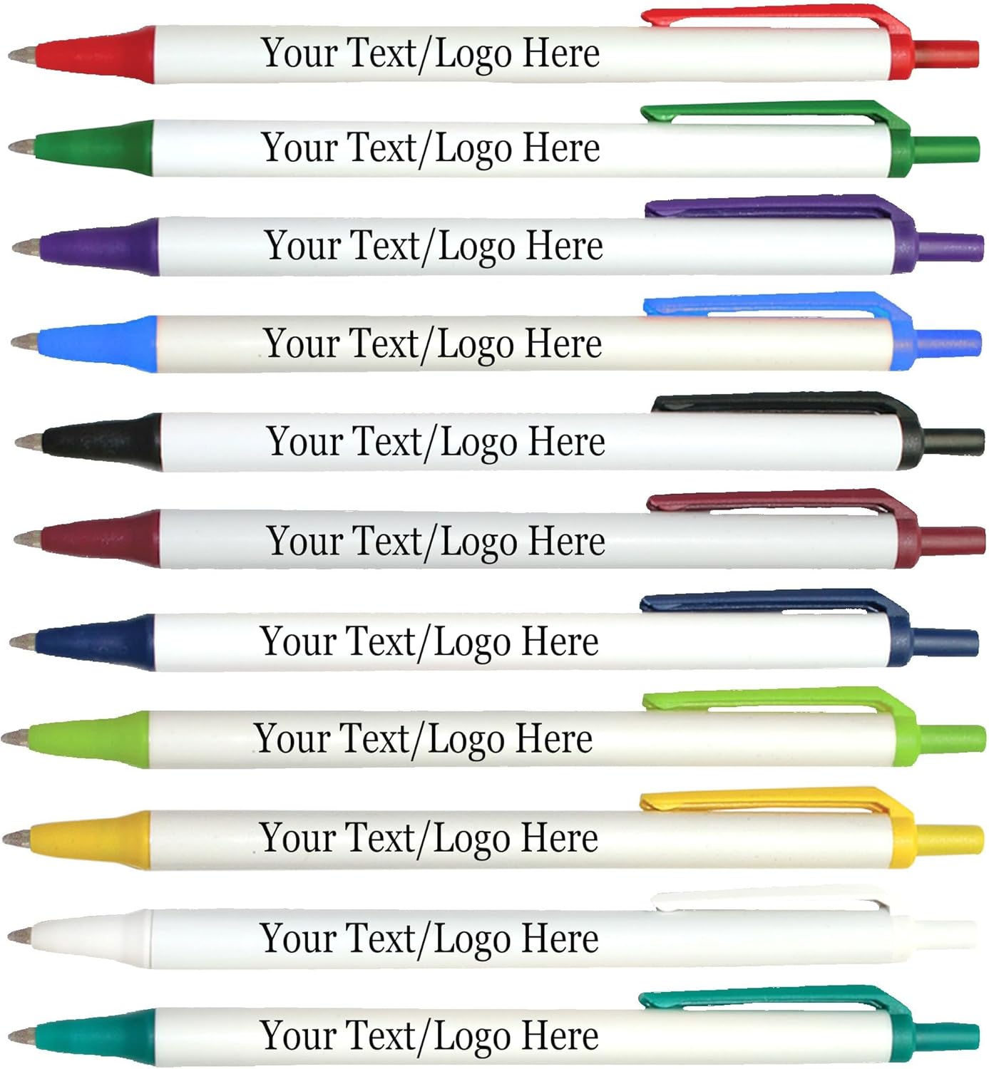 Personalized Click Stick Pens With your Custom Logo or Text-300 Pack Bulk-for Businesses, Parties, and Events, Custom Printed Retractable Slim Ballpoint Pens, Light Blue, Black Ink