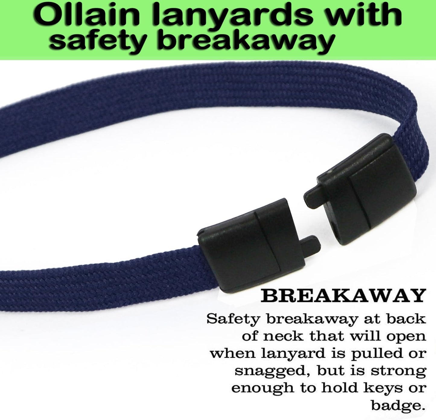 Ollain 25 Pack Breakaway Lanyard with J-Hook Bulk Flat Lanyards for Name tag ID Badges (Midnight Blue, Breakaway 25 Pack)