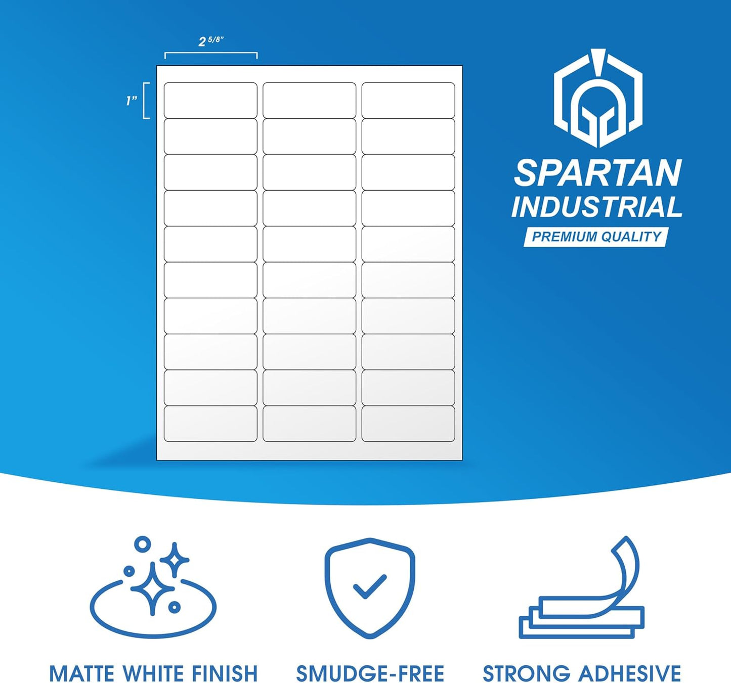 2 5/8" X 1" Matte White Address Labels Compatible with Inkjet and Laser Printers - 100 Sheets, 3000 Printable Stickers for Shipping, Mailing, and Barcodes - Spartan Industrial