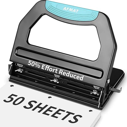 AFMAT 3 Hole Punch Heavy Duty, 9/32" Holes, 50-Sheet Hole Puncher 3 Ring by AFMAT
