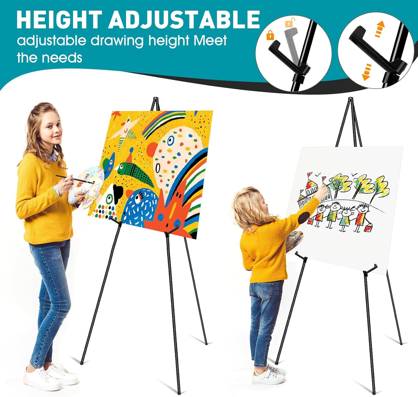 ESRICH 63" Display Easel Stand for Wedding Sign, Portable Foldable Metal Easel, Lightweight Metal Easels for Signs Wedding Logos,Arts, Painting,Adjustable Floor Easels with Storage Bag (16Pack)