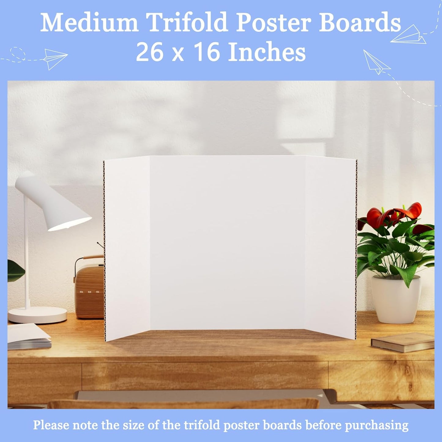 12 Pack Medium Trifold Poster Board, 26" x 16" White Corrugated Cardboard Tri Fold Poster Boards for Presentation, School Projects, Science Fair, Photo Display Exhibitions Event