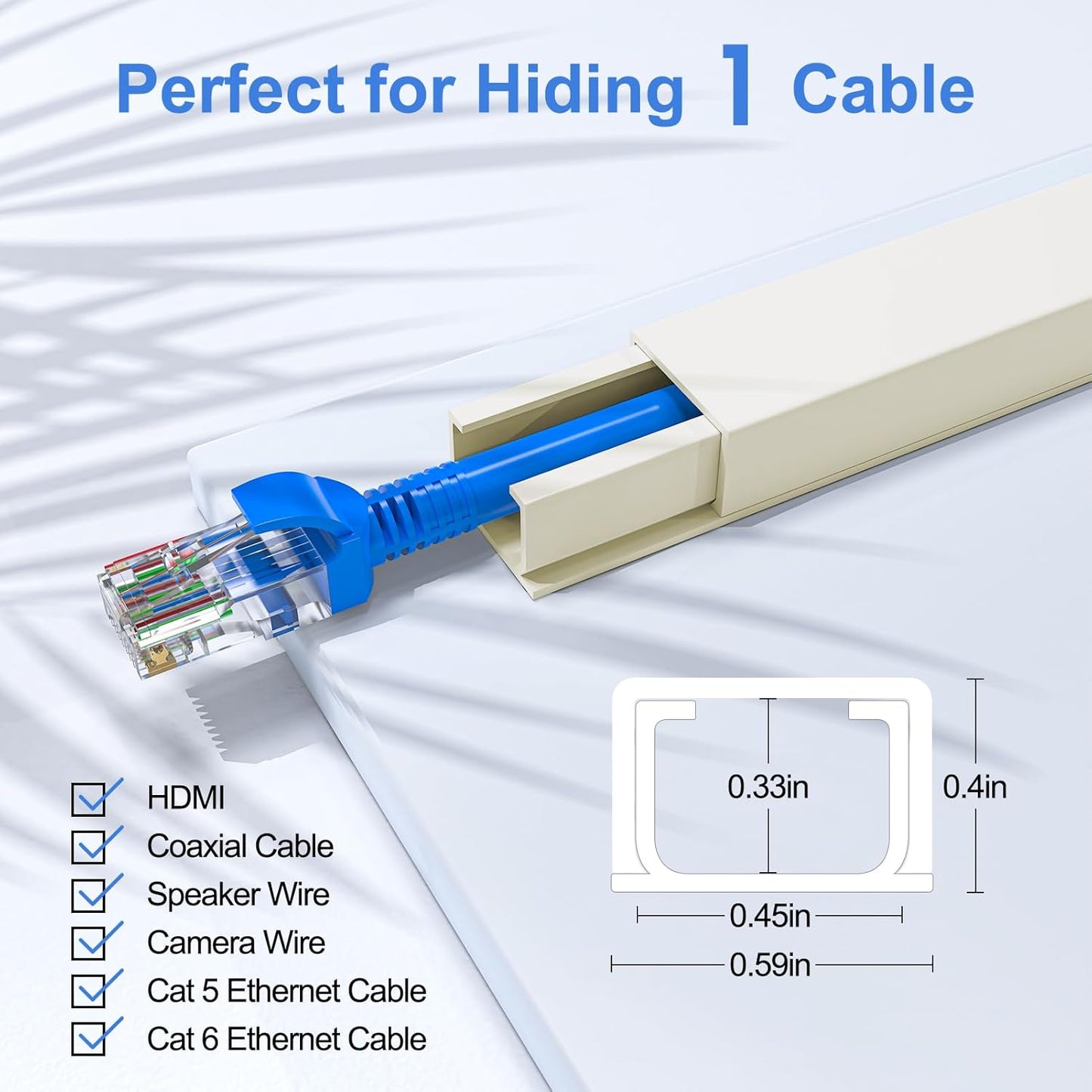 Yecaye 125in Beige Cord Hider, One-Cord Channel Cord Cover on Wall, Cable Management Kit, Wire Covers for Cords, W0.59in H0.4in, Beige