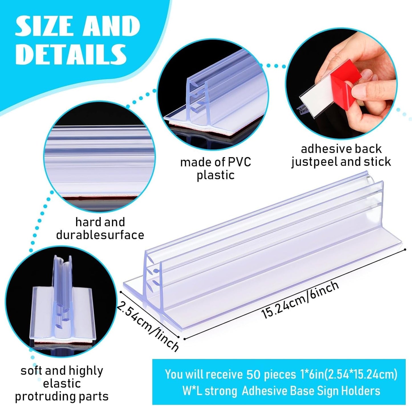 Fulmoon 50 Pcs Sign Holder, Adhesive Base Sign Holders Multiple Uses for Counters, Warehouses, Base Holders with Strong Adhesive (1*6in)