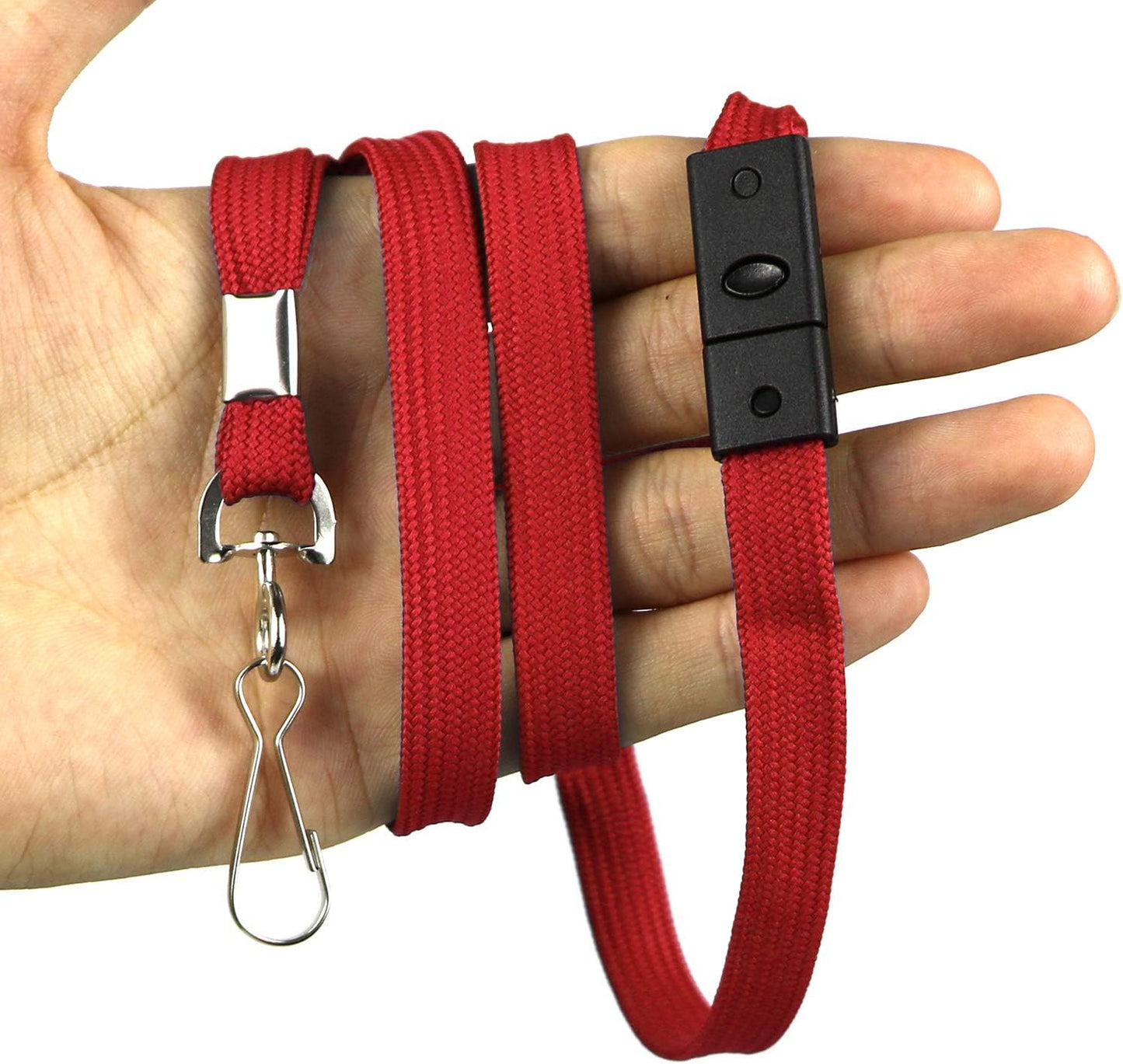 Premium Breakaway Lanyards with J-Hook - Flat Lanyards for ID Badges - Bulk Pack of 50 (Red)