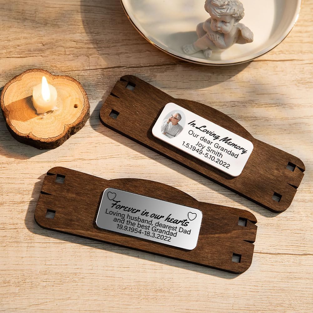 Custom Name Plate for Desk Wooden Personalized Engraved Memorial Beach Name Plates for Desk in Loving Memory Home Decor for Loved Ones/Pet Loss 5.91×4.72INCH