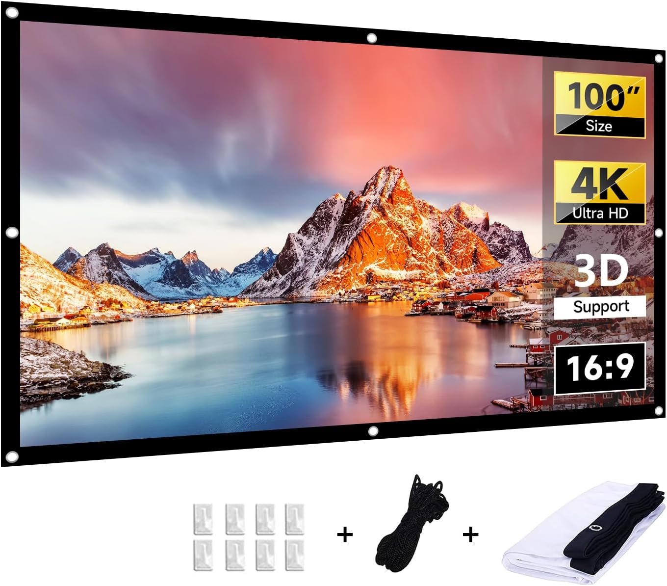 Portable Projector Screen 100 Inch 16:9 HD Folding Indoor Outdoor Movie Screen for Gaming Office Home Cinema