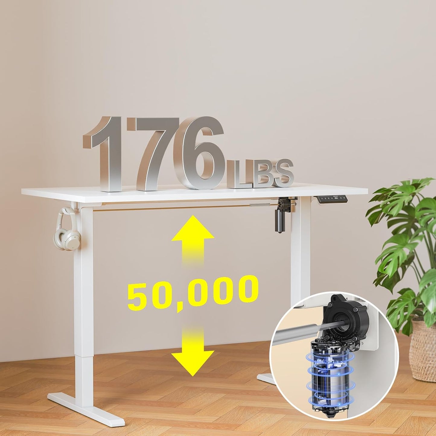 48x24 Inches Whole Piece Electric Standing Desk, Seamless One Piece Height Adjustable Sit to Stand up Desk for Home Office, Ergonomic Computer Workstation, White