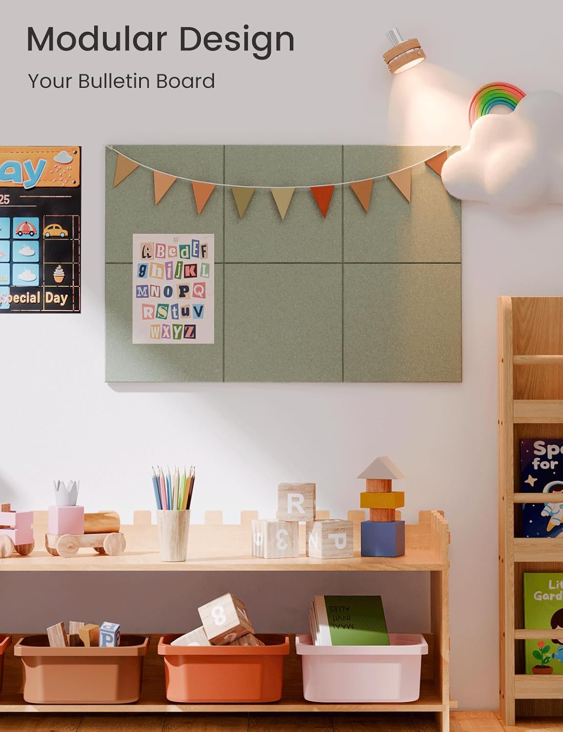 Felt Bulletin Board Tiles -28"x18" Cork Board Alternative for Office Decor, Push Pin Board Wall Organizer 6-Pack - Sage