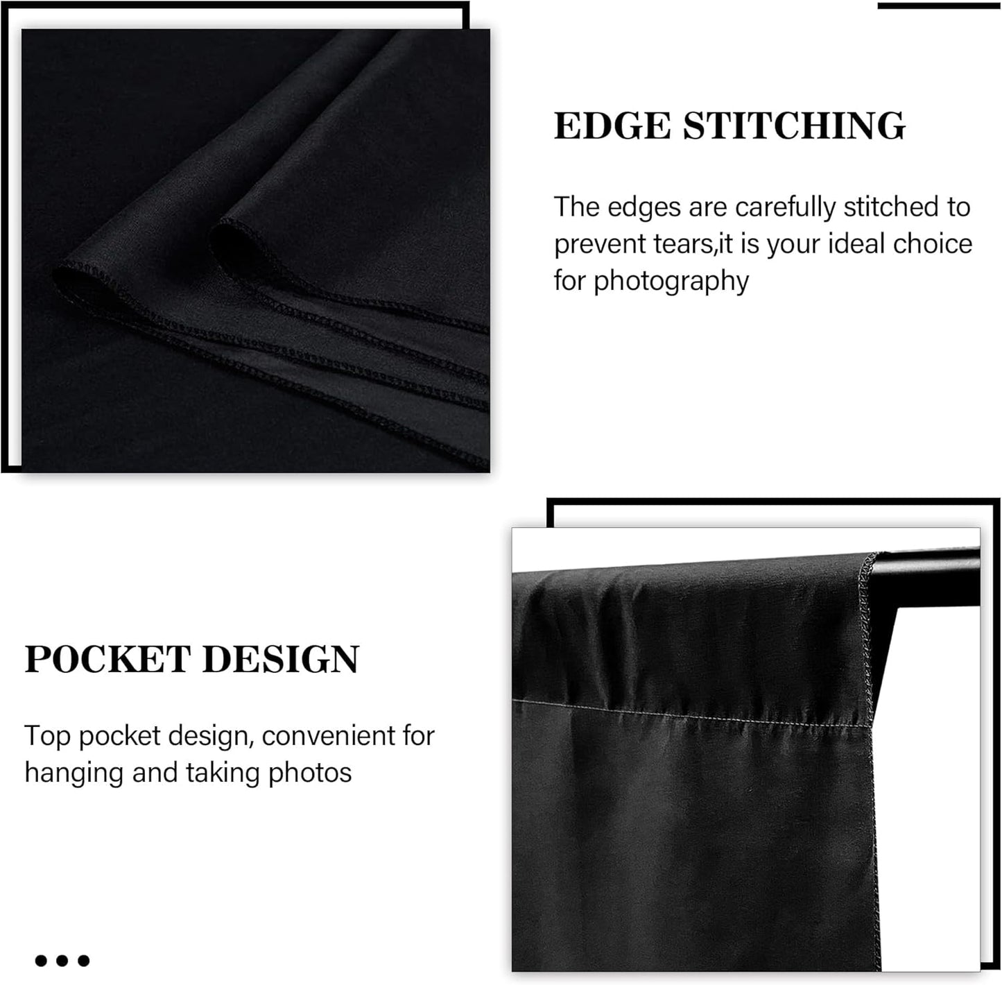 8 x 10 FT Black Backdrop - Premium Polyester for Video Streaming, Portrait Photoshoot, Wall Mounted, Parties and Small Events