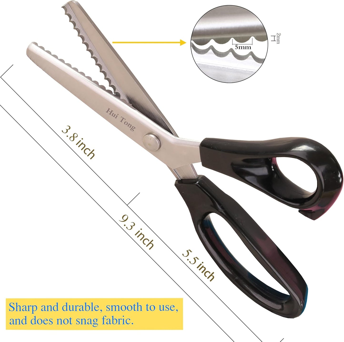 Scalloped Pinking Shears Strong & Sharpe Pinking Shears for Fabric, Serrated and Scalloped Scissors Fabric,3mm,5mm,7mm(Scalloped 5mm)