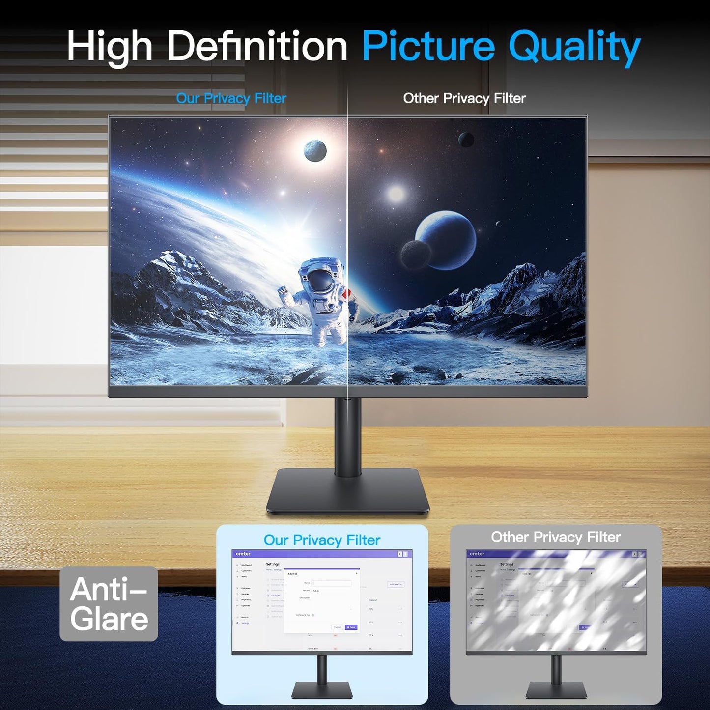 27 Inch Computer Privacy Screen for 16:9 Aspect Ratio Widescreen Monitor, Eye Protection Anti Glare Blue Light Computer Monitor Privacy Filter, Removable Anti-Scratch 27in Protector Film