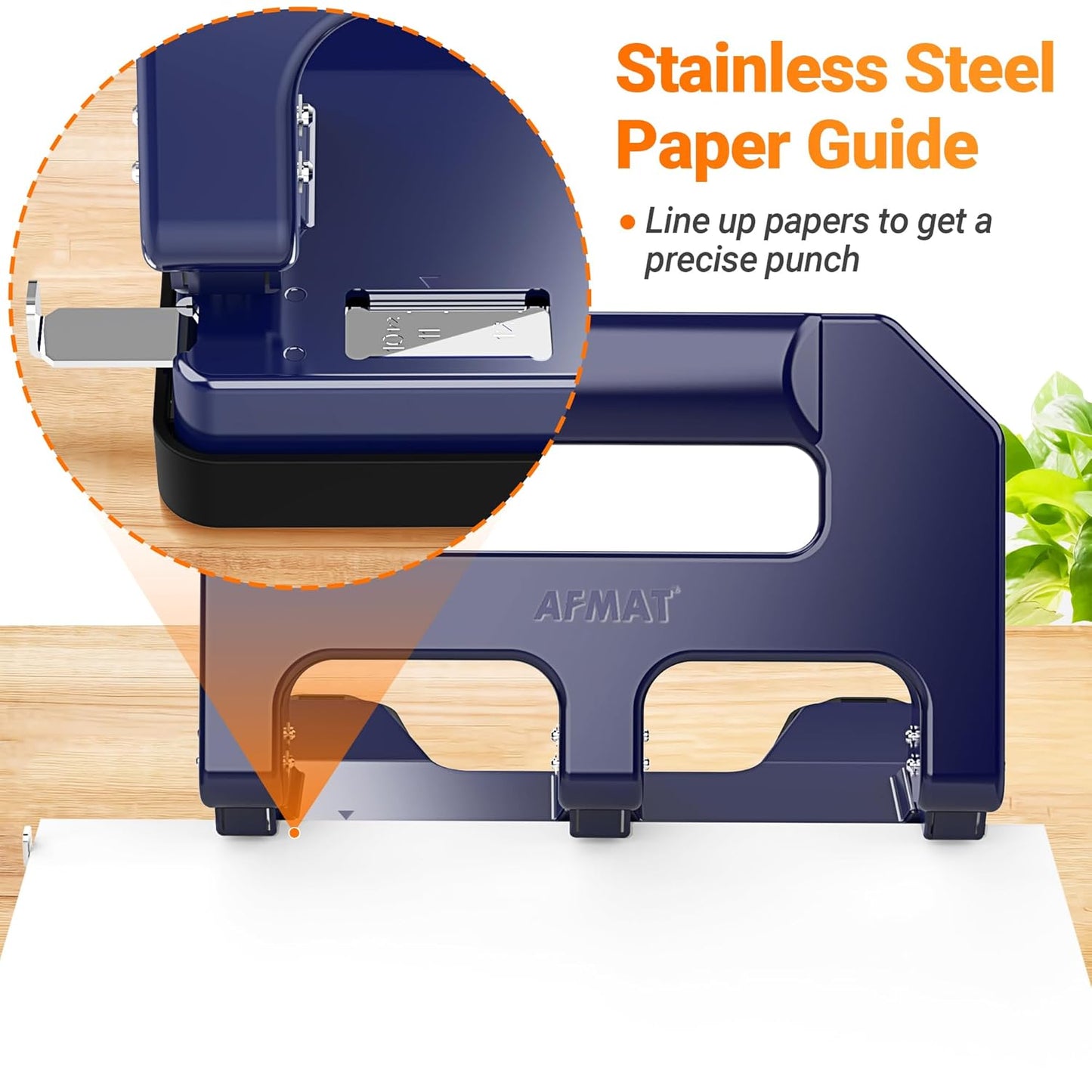 3 Hole Punch Heavy Duty, AFMAT 3 Hole Puncher for Binder, 40-Sheet Three Hole Punch w/ 10000+ Uses, Metal Hole Puncher 3 Ring, 50% Reduced Effort, Bulit-in S.S. Paper Guide, Model: HPX1 (Blue)