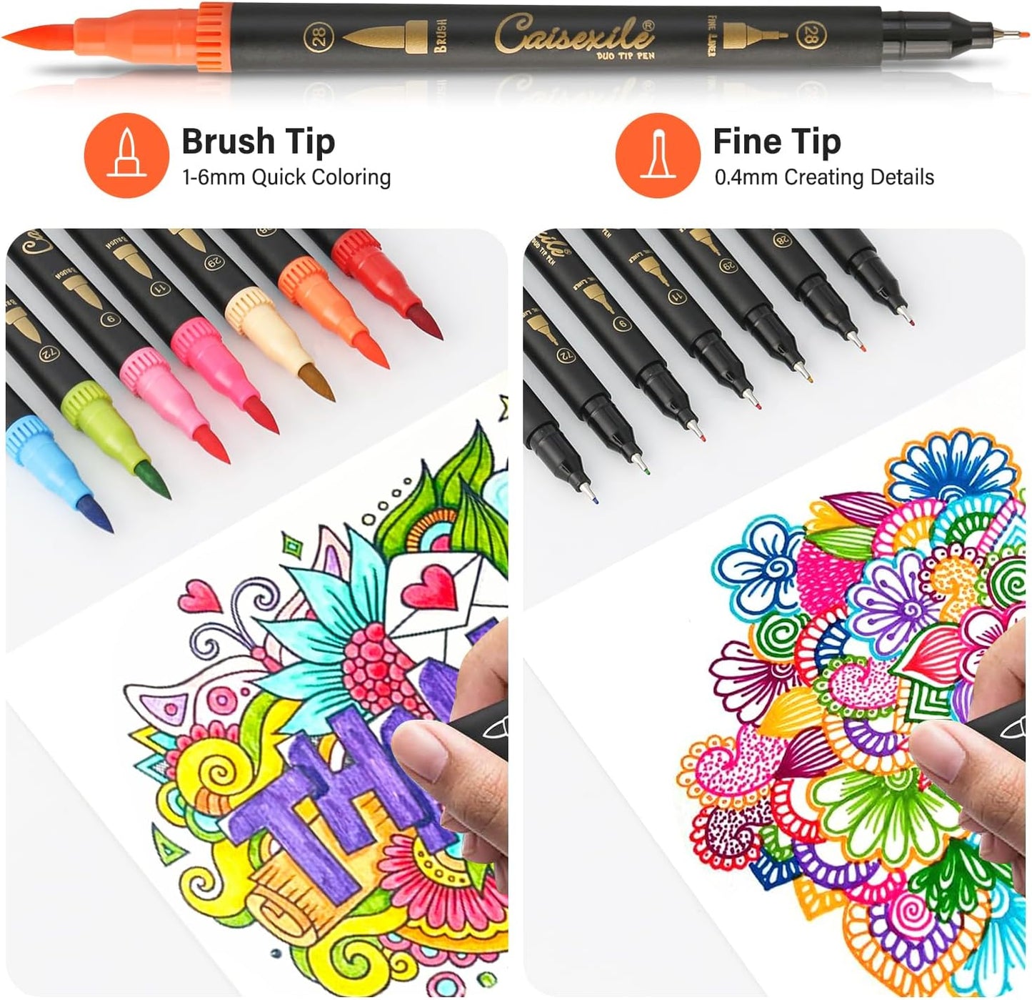 24 Colors Duo Tip Pen Art Markers, Artist Fine & Brush Tip Marker Coloring Markers for Adult Coloring Books Journaling Note Taking Lettering Calligraphy Drawing Pens Supplies