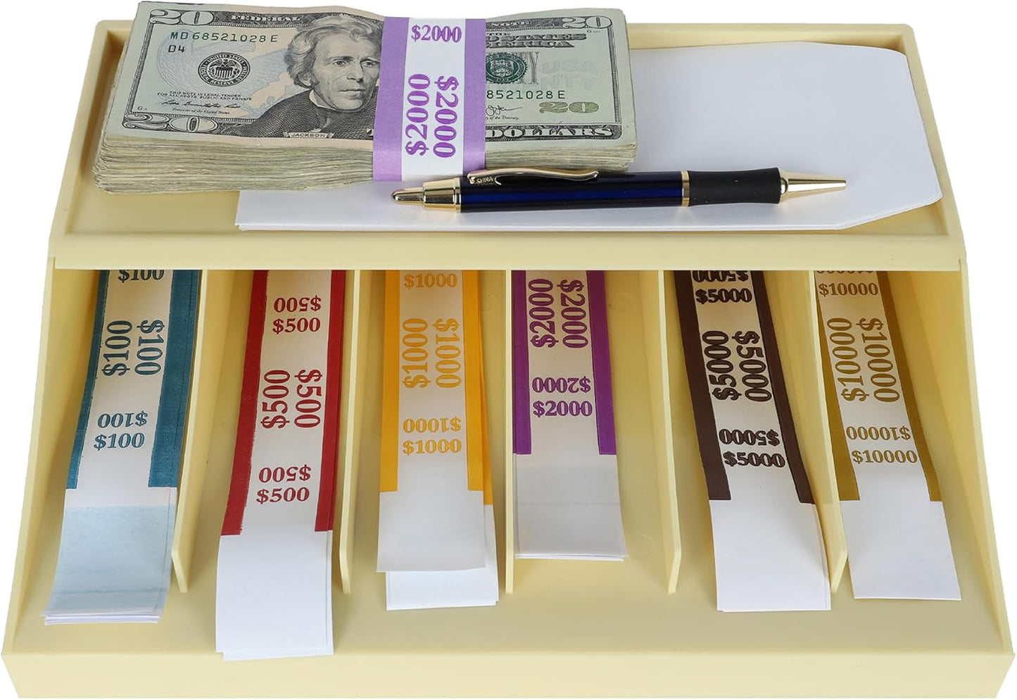 BankSupplies Bill Strap Rack Champagne Money Band Organizer Durable 6-Compartment Holder for Casinos, Banks, and Retailers