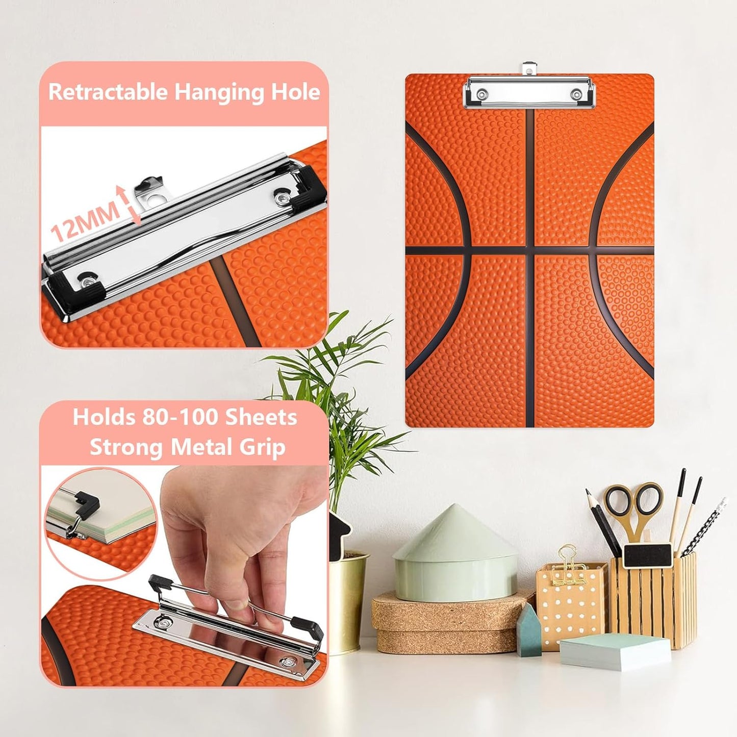 Basketball Texture Plastic Clipboards,Cute Fashion Clipboard Decorative 8.5" x 12.5"Standard A4 Size Clipboards,Acrylic Clipboard for Teacher,Social Worker,Students,Nurse,Office Supplies