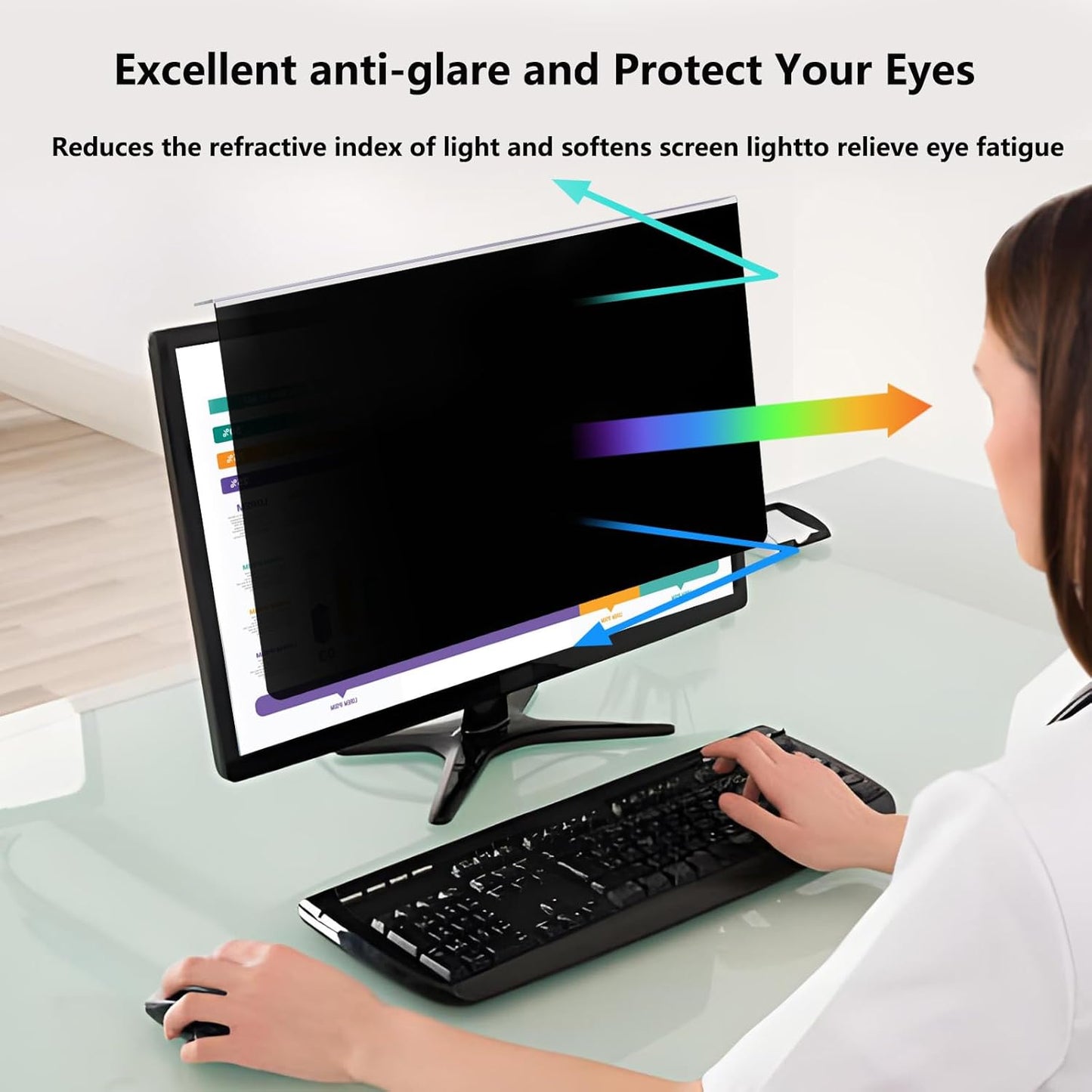 [2 Pack Computer Privacy Screen Shield Compatible for 23.6/23.8/24 Inch 16:9 Widescreen Desktop Monitor - Anti Glare & Blue Light Filter - Hanging Design for Easy On/Off