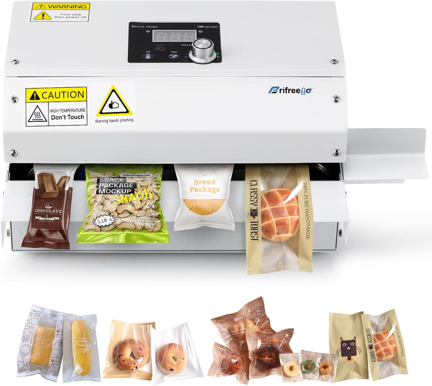 Automatic Band Sealer Continuous Heat Bag Sealing Machine, Heavy Duty Horizontal Bag Sealing Machine with Temp&Speed Adjustment, for Kinds of Heat Sealable Bags, Desktop White