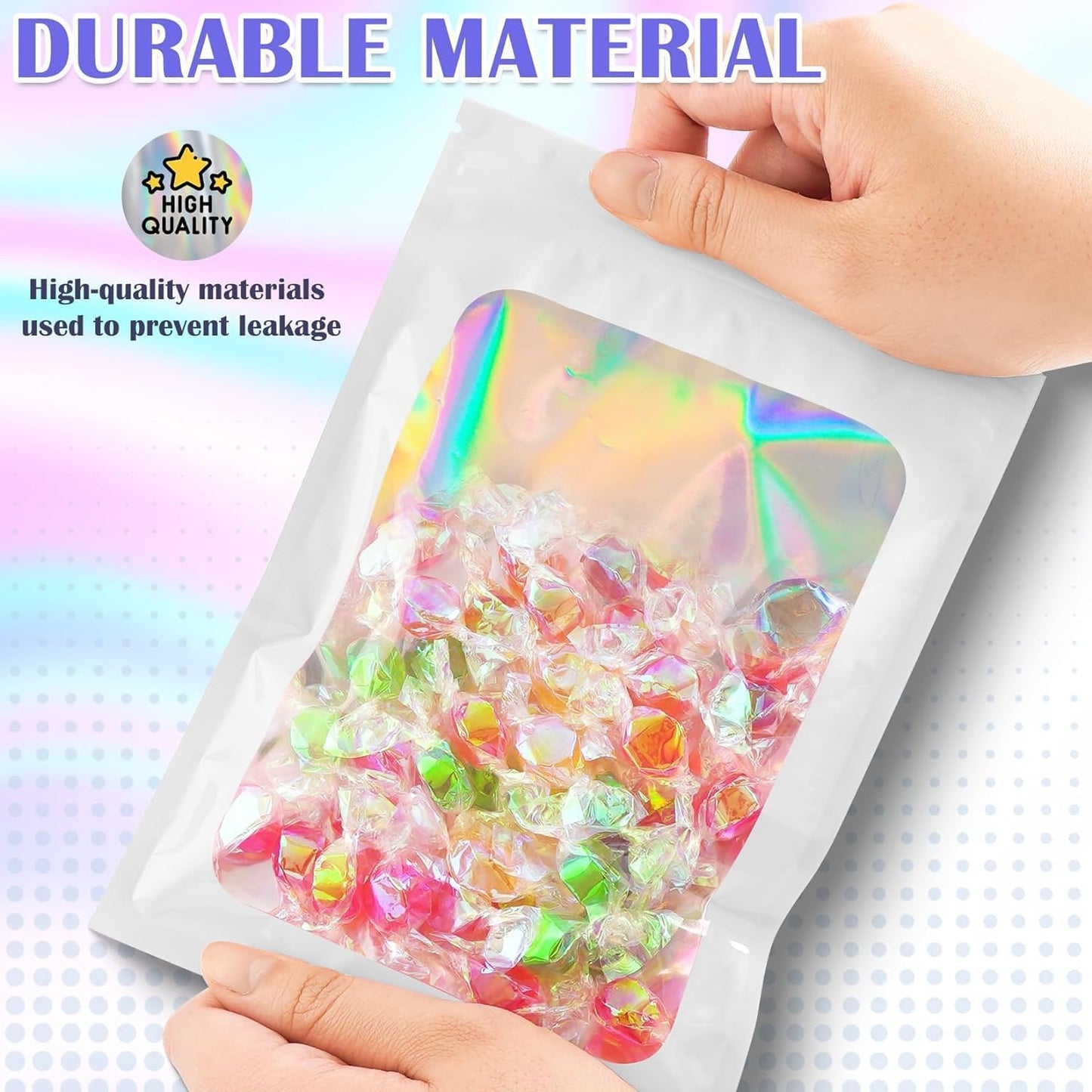300 Pcs Mylar Bags, Smell Proof Bags Foil Pouch, Holographic Resealable Bags for Small Business, Candy Sample Jewelry Bag Sealable Packaging for Party Favor Food Storage ((2.8x3.9in-White)