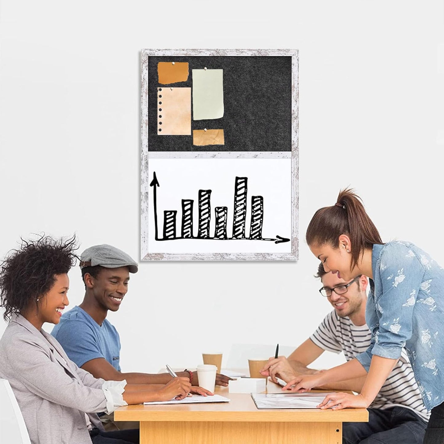 Whiteboard Bulletin Board Dark Gary Felt Board Combo for Office School Kitchen Bedroom, White Wood Frame,17.7"*23.6",Whiteboard+BK-4560WH