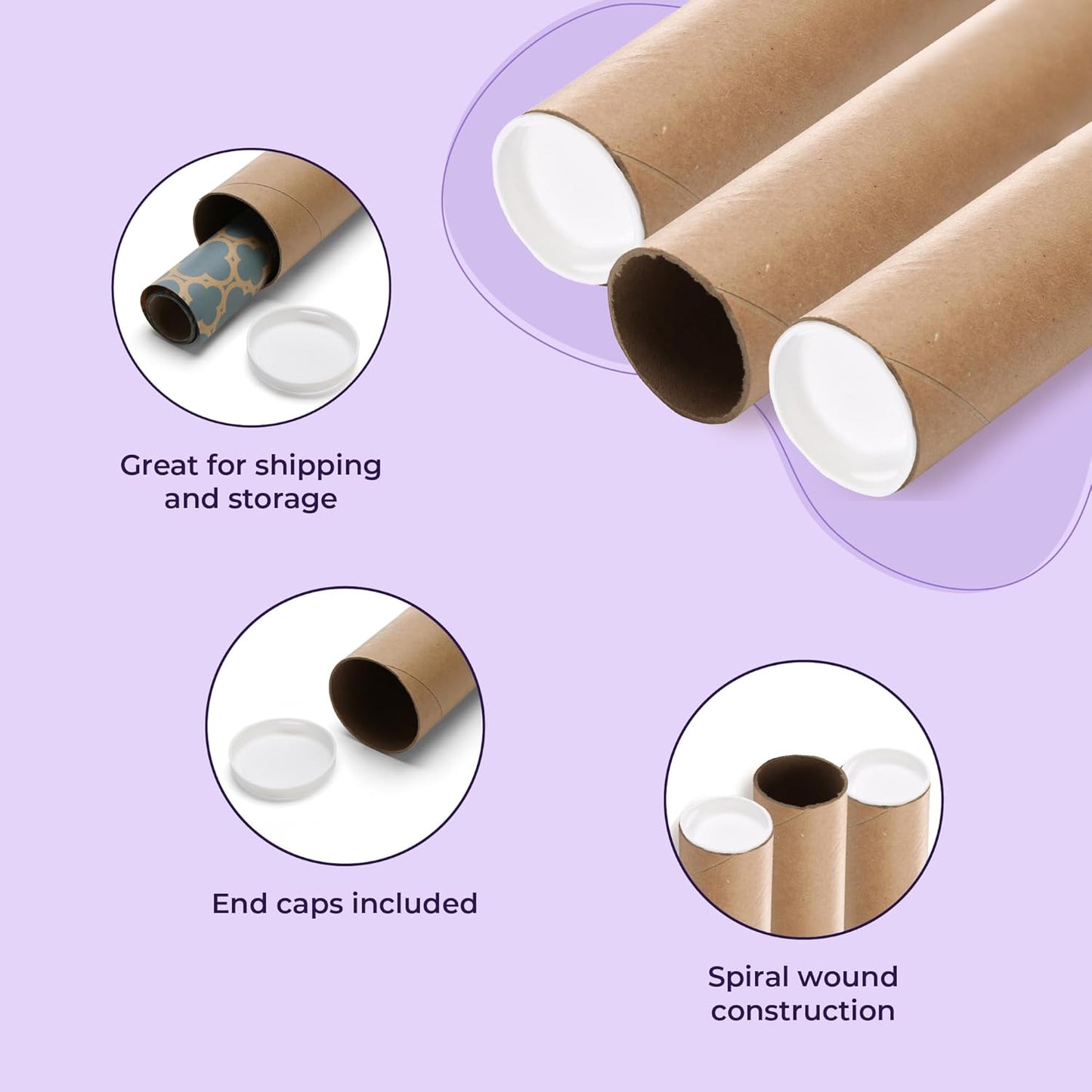 The Boxery Brown/Kraft Shipping, Storage, Posters, Arts, Crafts, Documents, Mailing Tubes 3 inch x 36 inch - 24 PACK, Made in the USA, Reusable and Recyclable