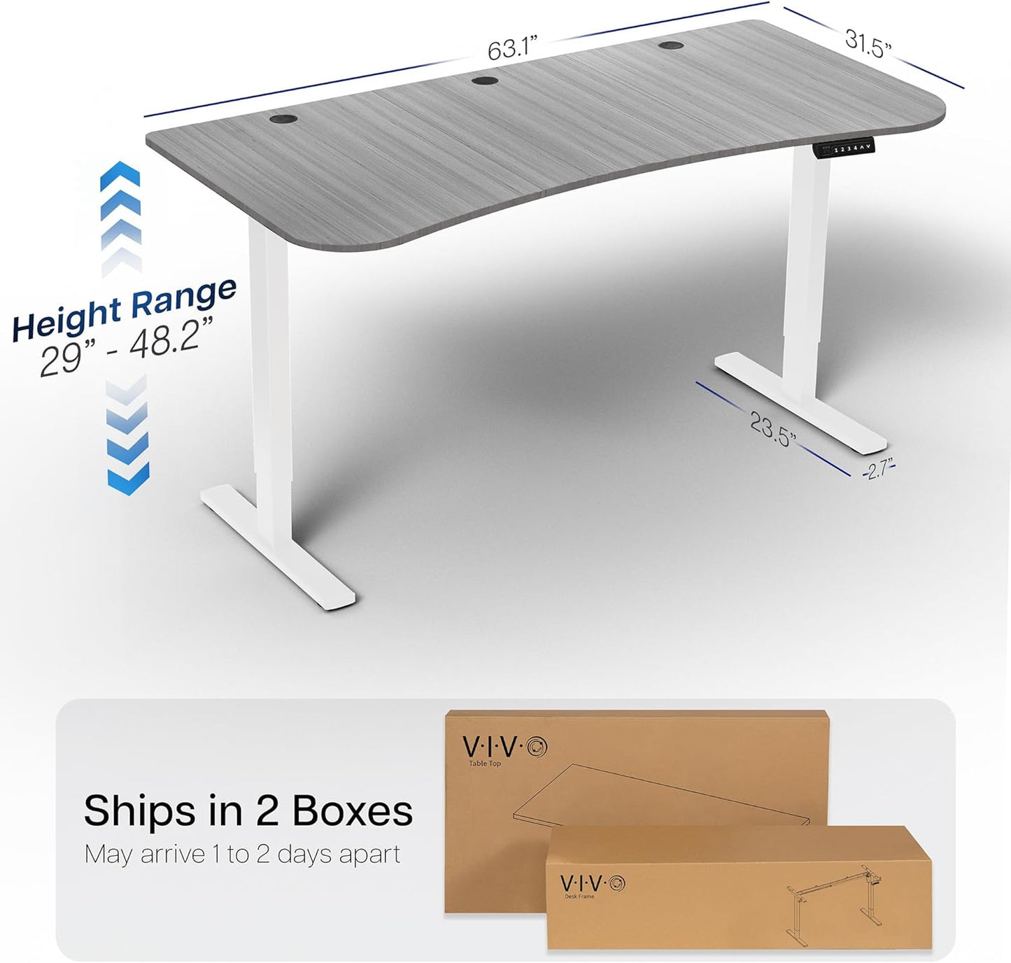 VIVO Electric 63 x 32 in Standing Desk, Memory Height Adjustment, 1B Series, Dark Gray Top White Frame, DESK-KIT-1W1G
