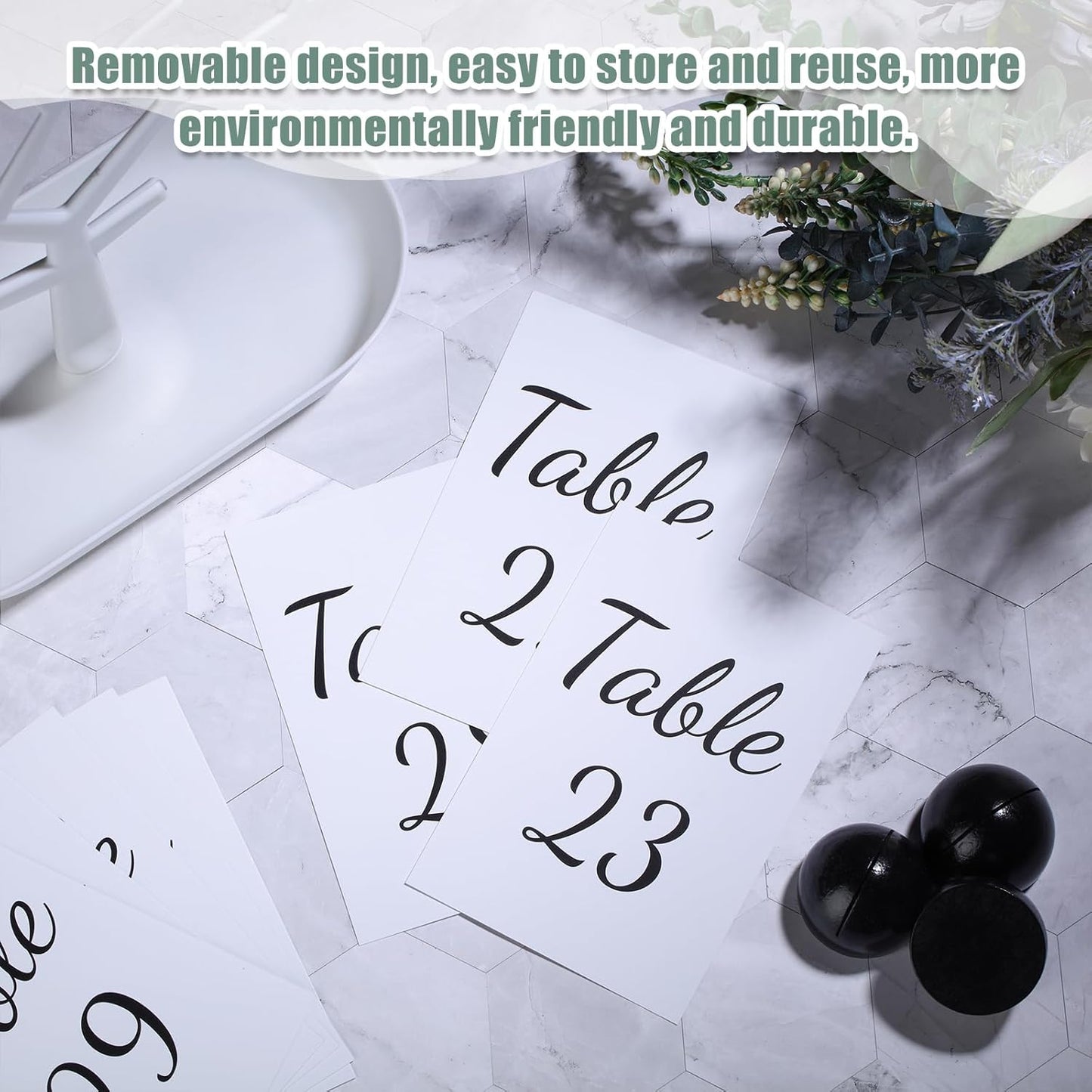 Queekay 30 Packs Gold Round Table Number Stands with 1-30 Cards- 4x6 Inch, Wedding Table Number Holders for Reception, Centerpieces, Party Decorations(Black)