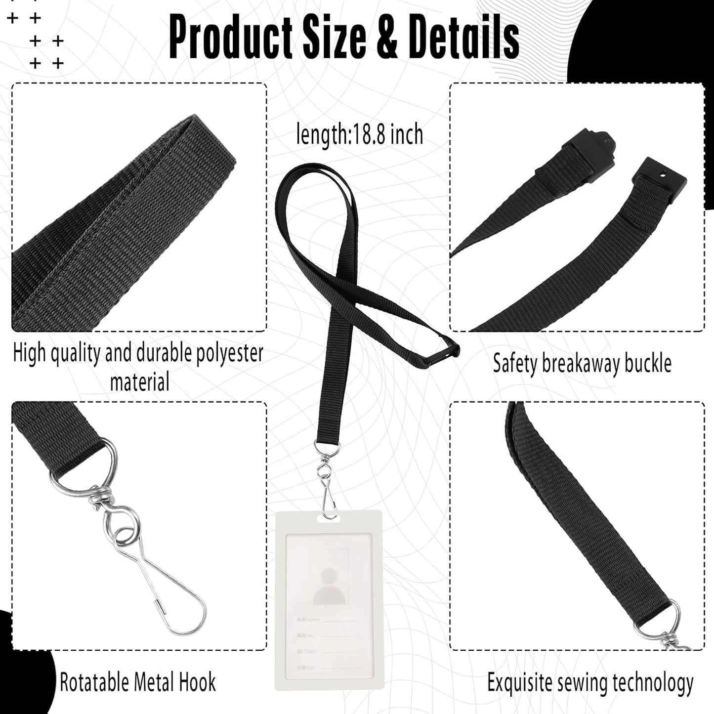Patelai 120 Pcs Breakaway Lanyards with J Hook Bulk Flat for ID Badges Neck Badge Lanyards Card Nametag Holder Neck Straps (Black)