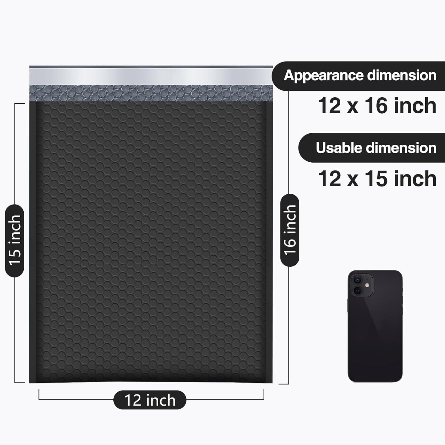 UCGOU Bubble Mailers 12x16 Inch 40 Pack Usable Size 12x15 Inch Large Padded Envelopes Black Waterproof Packaging Bags for Shipping Self Seal Strong Adhesion Envelopes for Jewelry Makeup Supplies