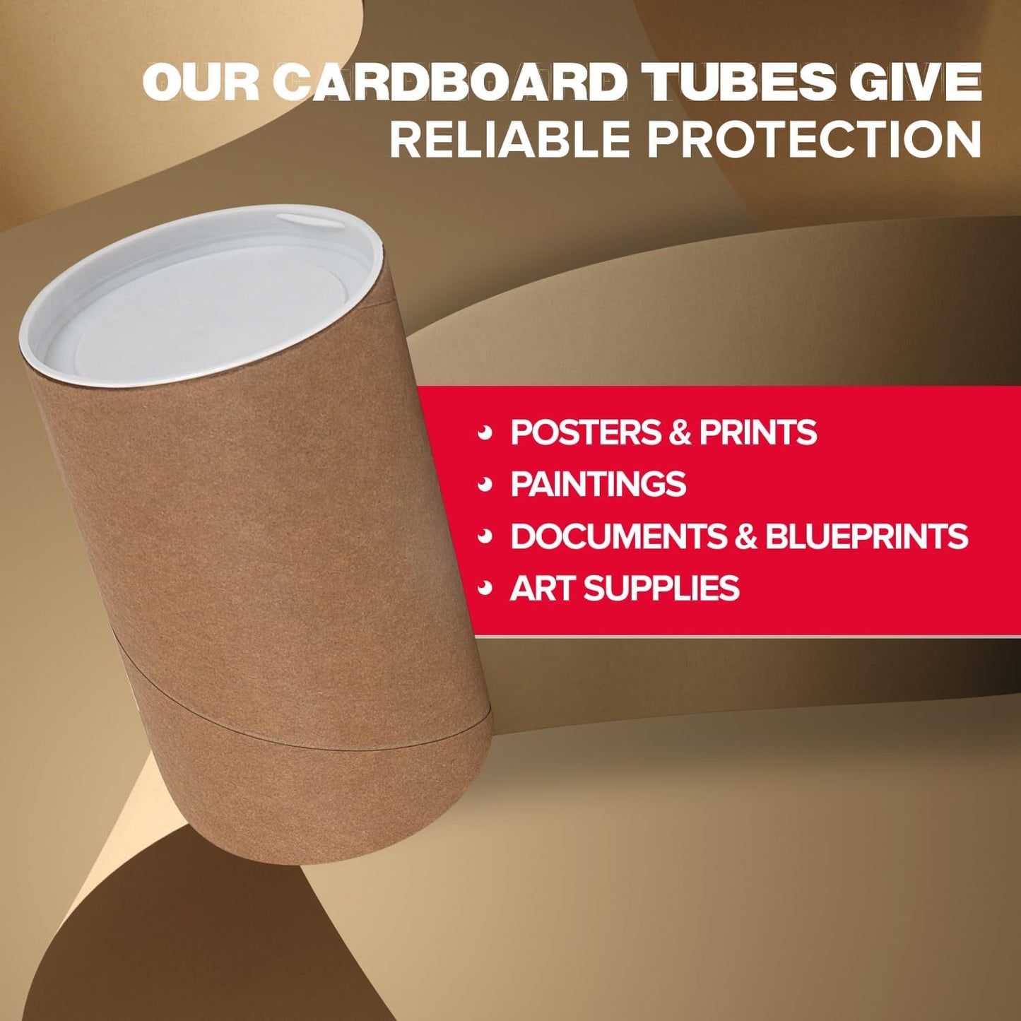 3" x 6" Heavy-Duty Reinforced Cardboard Mailing Tube, Pack of 1 Tube with 2 Caps – Secure USPS Approved – Great for Shipping and Storing of Prints, Artwork, Posters or Documents