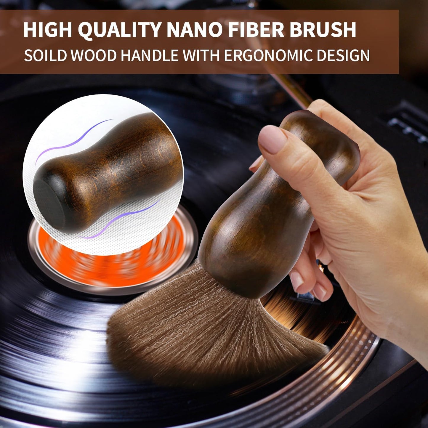 Vinyl Record Cleaner Kit - 5-in-1 Vinyl Records Cleaning Kit Includes Soft Velvet Record Brush, Cleaning Liquid, Nano Fiber Record Cleaning Brush, Cleaning Cloth and Storage Bag