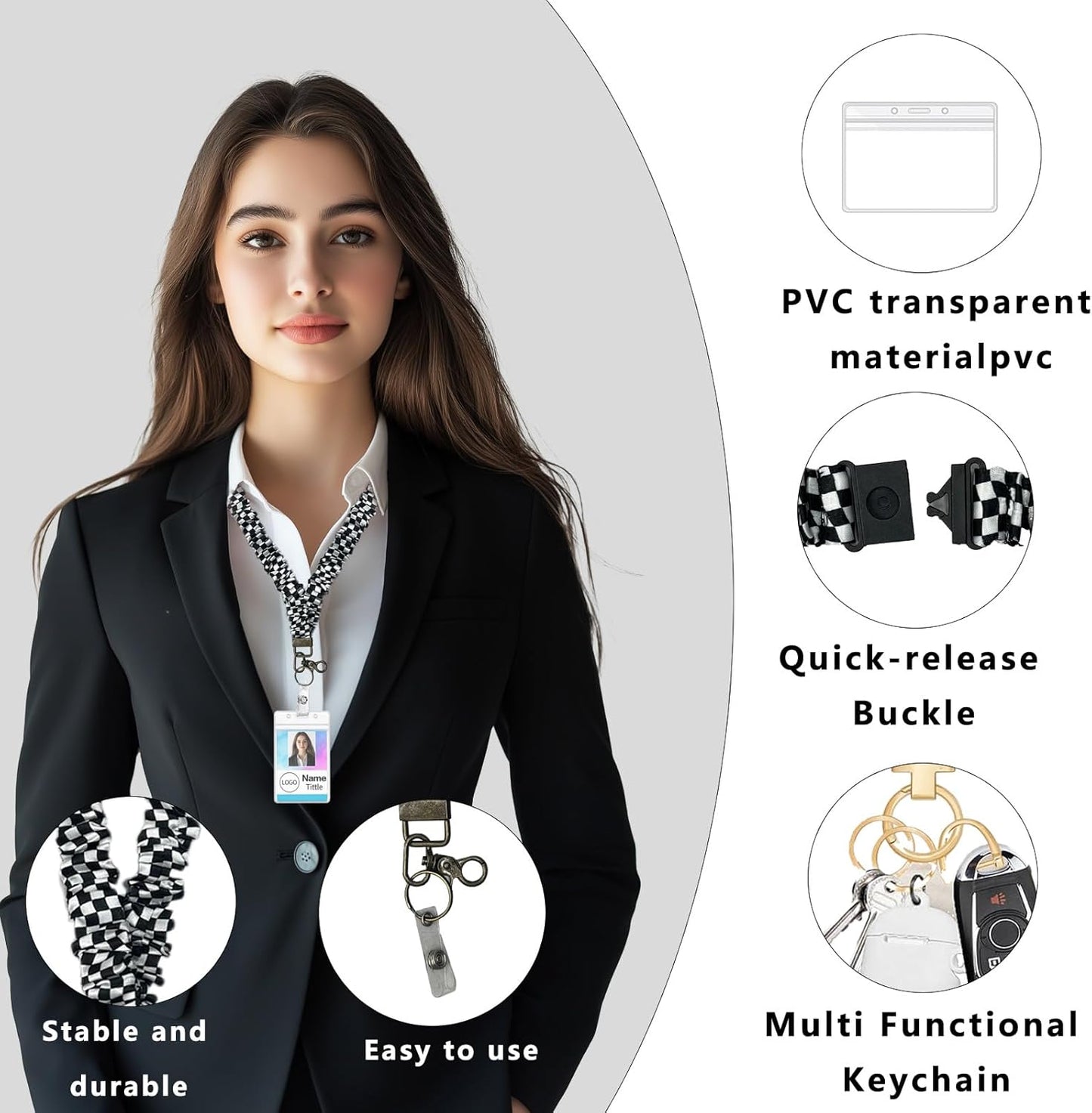 Scrunchie Lanyard Teacher with Safety Breakaway Buckle Stretchy Lanyards for ID Badges and Keys Retractable Keychain Holder for Women Ladies