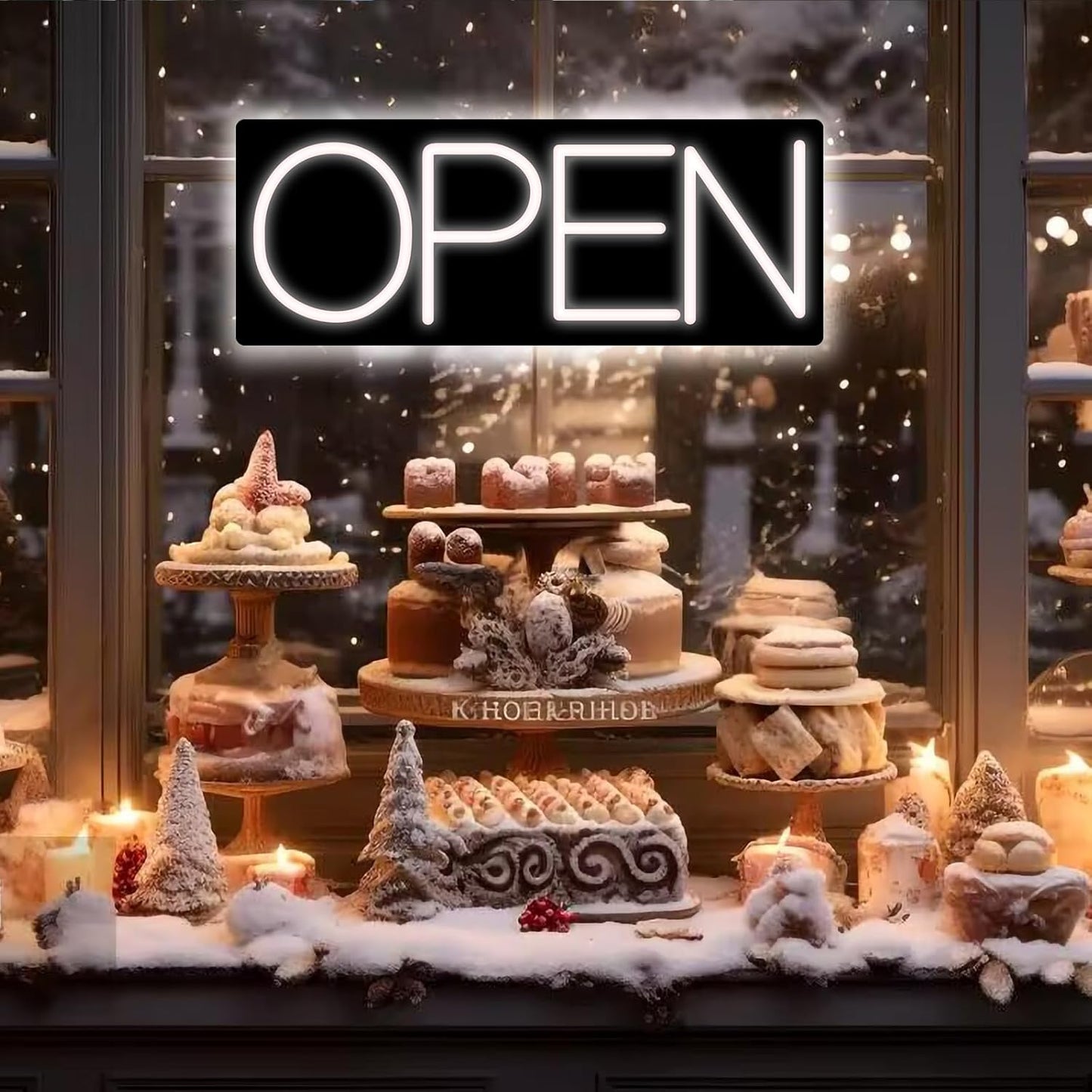 Open Signs for Business, LED Neon Open Sign 16 Inch 12V/2A Ultra Bright Lighted Open Sign Electric Light Up Open Sign for Business Storefront Window Glass Door Retail Shop Store Bar Salon Restaurant White