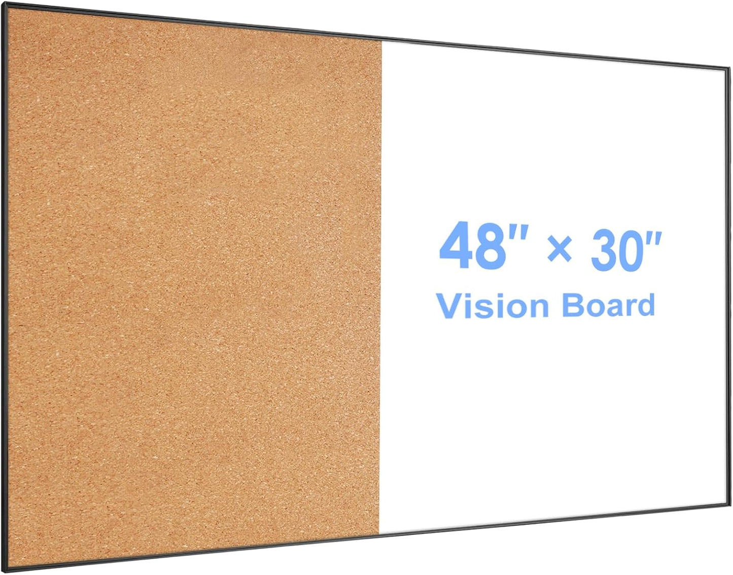 ARCOBIS Cork Board White Board Combo, Bulletin Board-Black Frame, Magnetic Dry Erase Board & Corkboard for Wall, Vision Board for Home, Office, School (Black, 48 x 30)