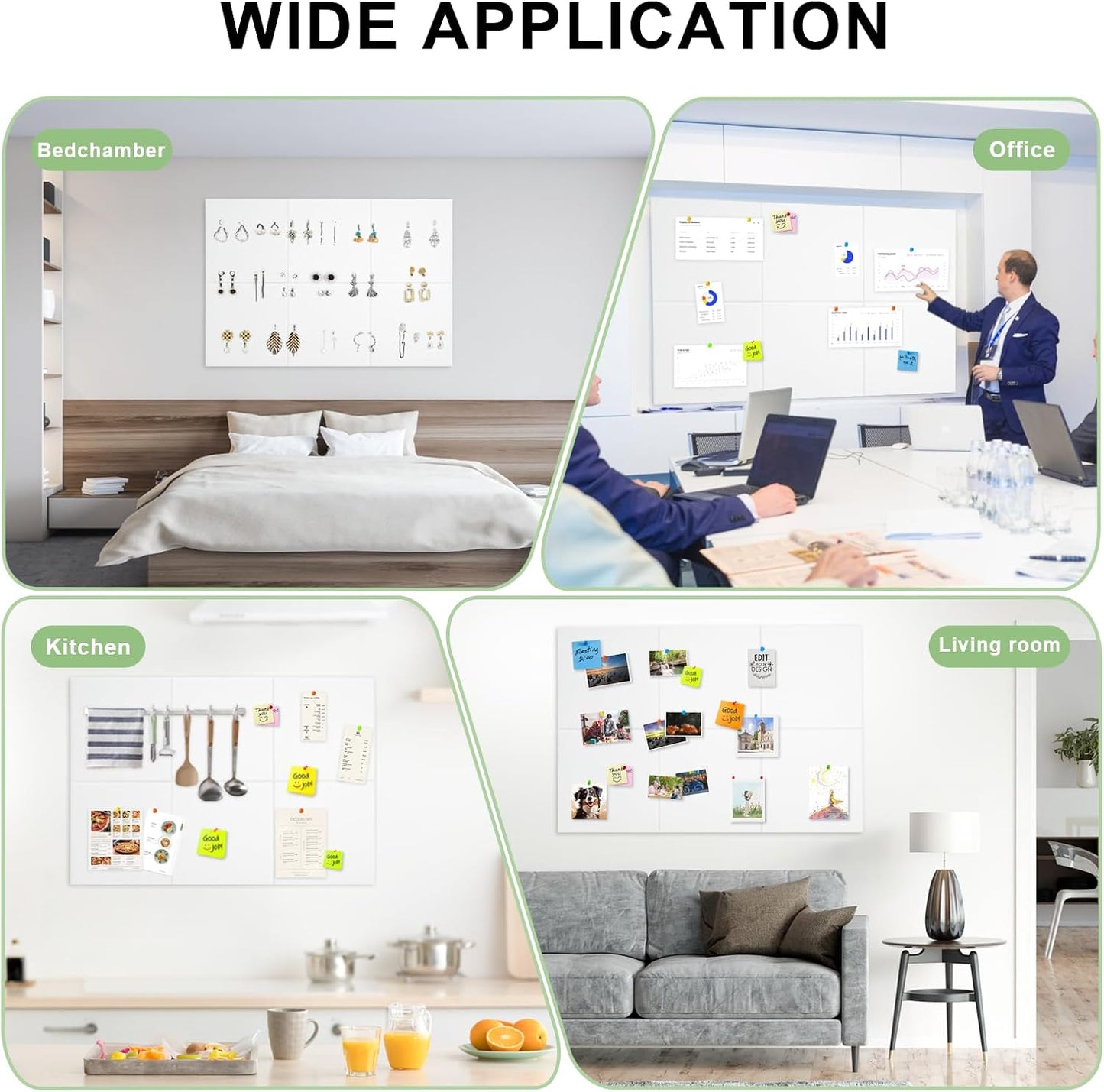 Large Cork Board for Wall 6 Pack, Bulletin Board 36" X 24", Felt Board Wall Tiles with 72 Damage-Free Removable Pads & Push Pins, Alternative Pin Board Cork Board for Office Home, White