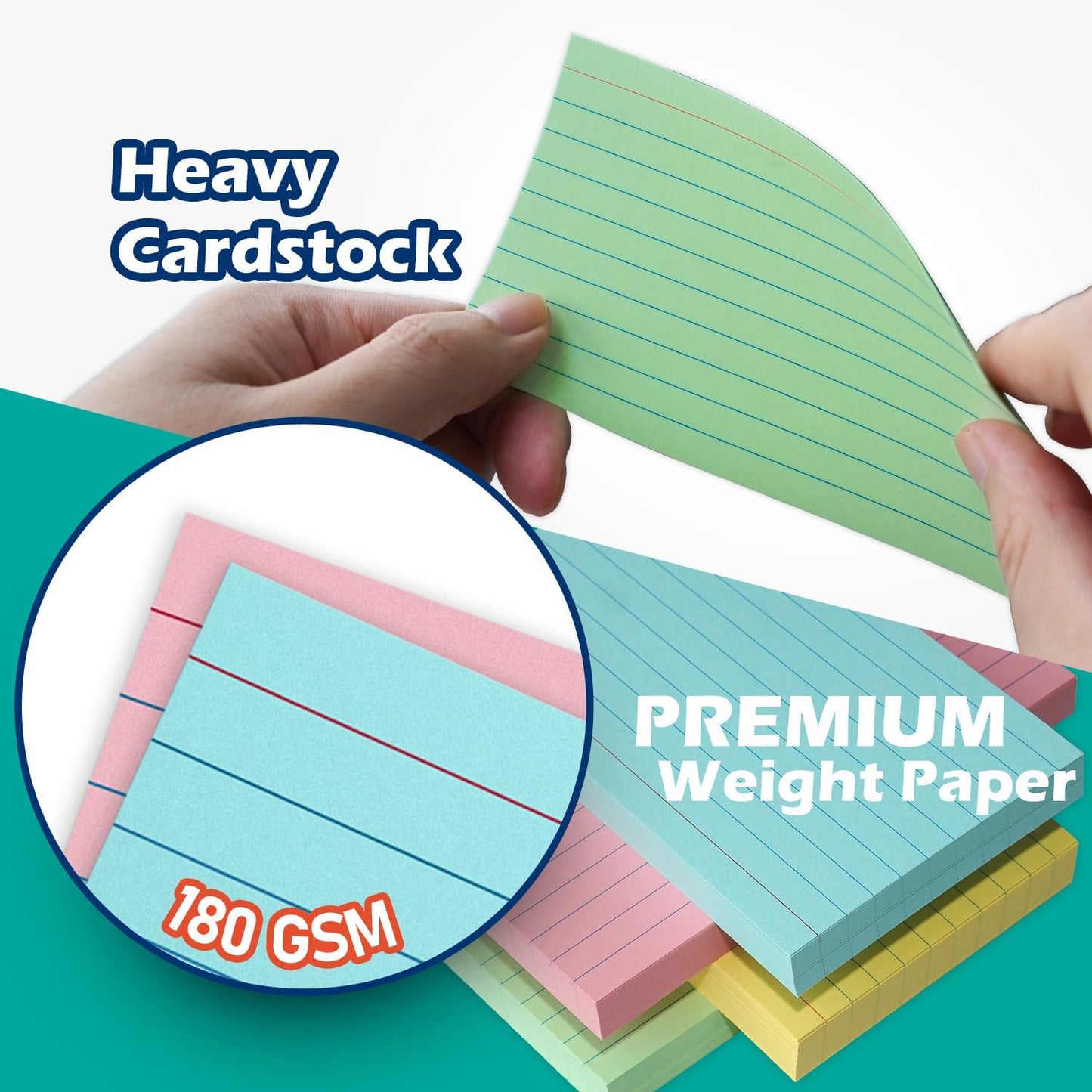 Pink Lined Index Cards 3x5 Ruled Note Cards 100 Count, 180 gsm Heavy Weight