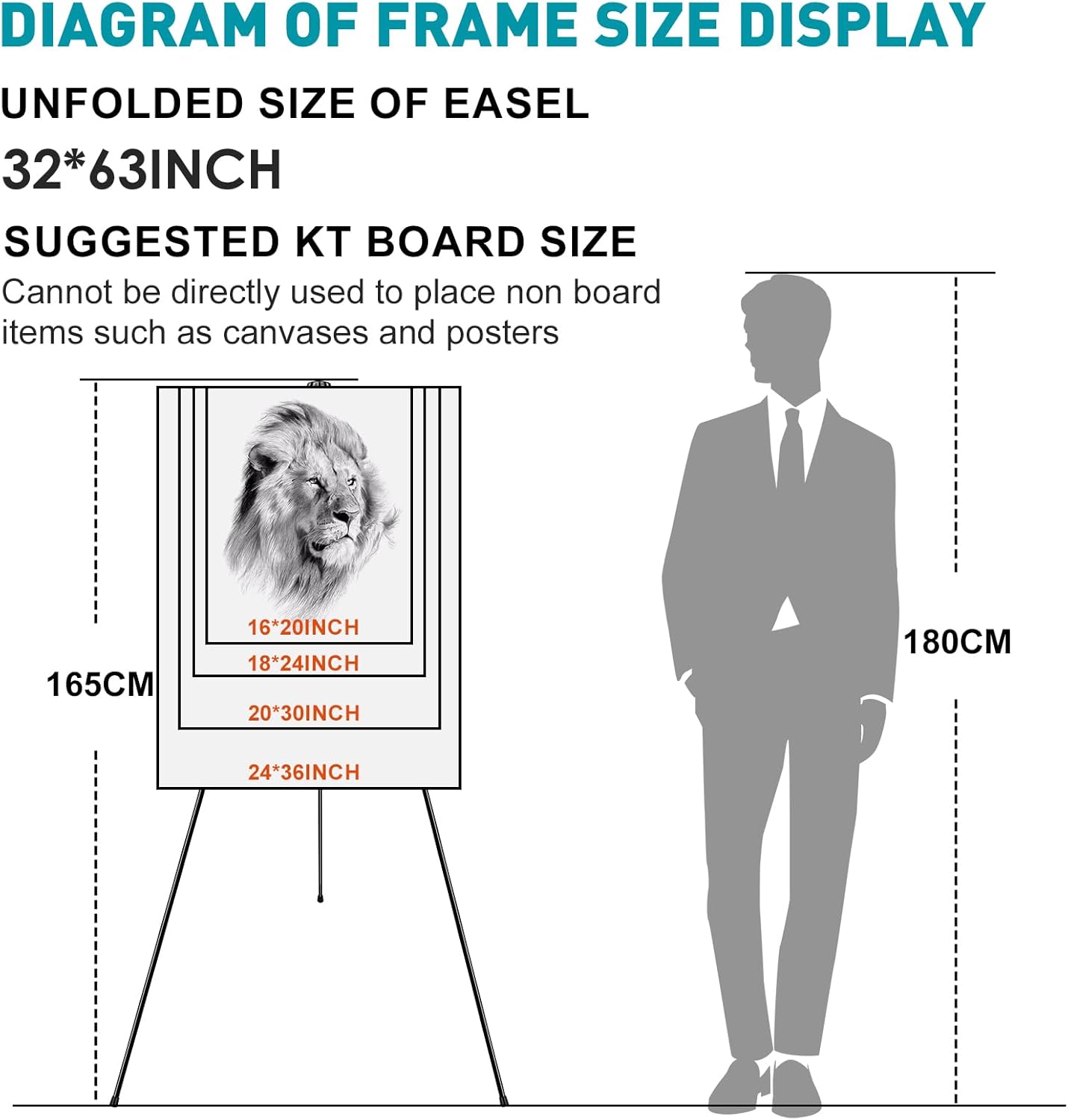 ESRICH 63" Display Easel Stand for Wedding Sign, Portable Foldable Metal Easel, Lightweight Metal Easels for Signs Wedding Logos,Arts, Painting,Adjustable Floor Easels with Storage Bag (16Pack)