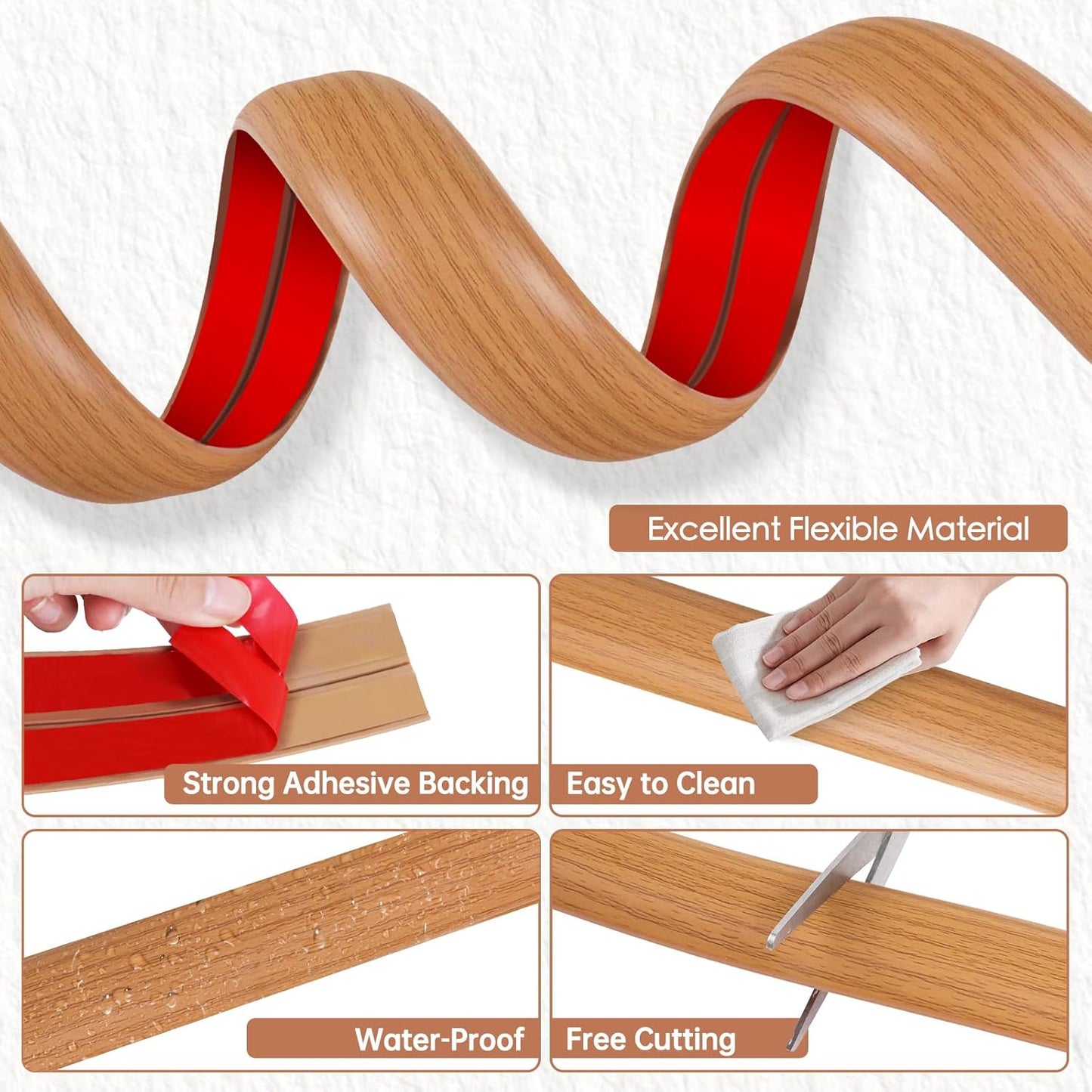 Floor Cord Cover for Wires on Floor Self Adhesive Cord Hider Floor Cable Management Wire Covers for Cords Protector Prevent Cable Trips Cord Cavity W 0.32" x H 0.32", Brown Wood, 20Ft