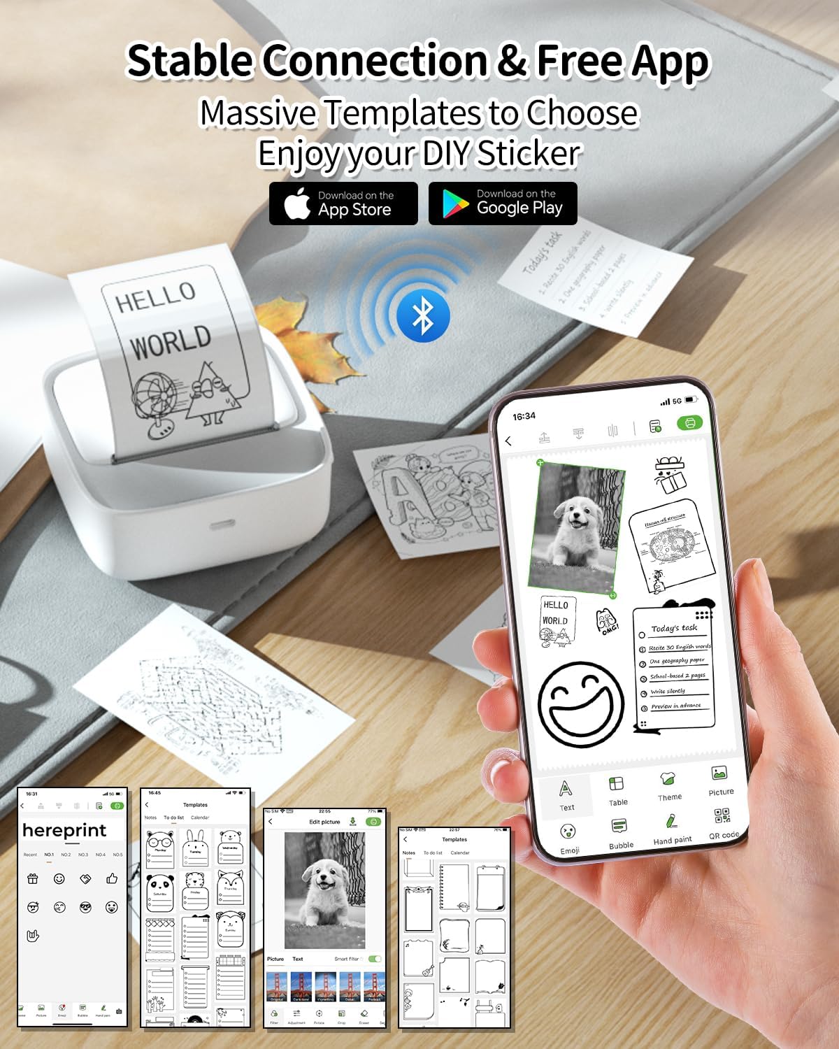 iDPRT Sticker Maker, Portable Thermal Printer with 1 Roll Sticker Paper, Bluetooth Inkless Printer Mini Label Maker for Study, DIY, Notes, Mini Label Maker with Multiple Template in Free App, Grey