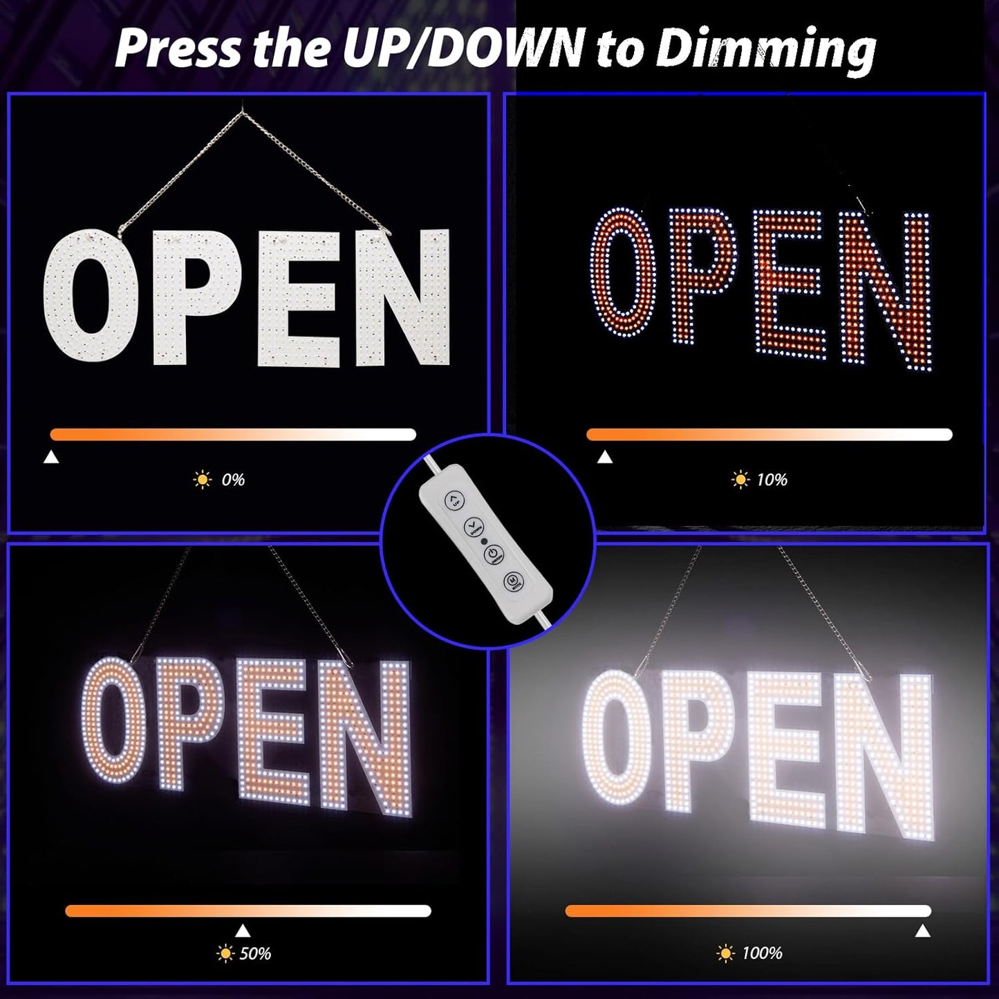 Open Sign for Business, 30"x10" Dimmable Large LED Open Signs with Hanging Installation for Cafes Store Restaurant Office Bar Pubs Hotel Salon Warm White