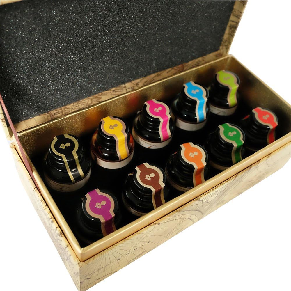 GC QUILL Dip Pen Ink, 10 Colors Fountain Dip Pen Ink Set Non-Carbon Drawing Writing Art Craft Dip Inks Bottles, 20cc Bottle 10 Colors Set LL-710