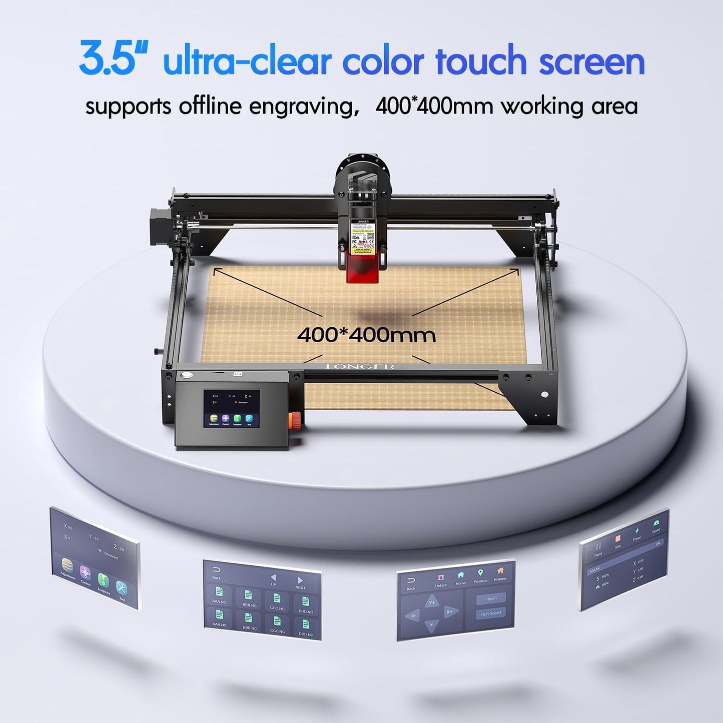 Longer RAY5 5W Laser Engraver with Air Pump and Limit Switch, 3.5” Color Touch Screen, App Offline Control, DIY Engraver Tool for Metal/Glass/Wood Engraving Area 15.75"x15.75"