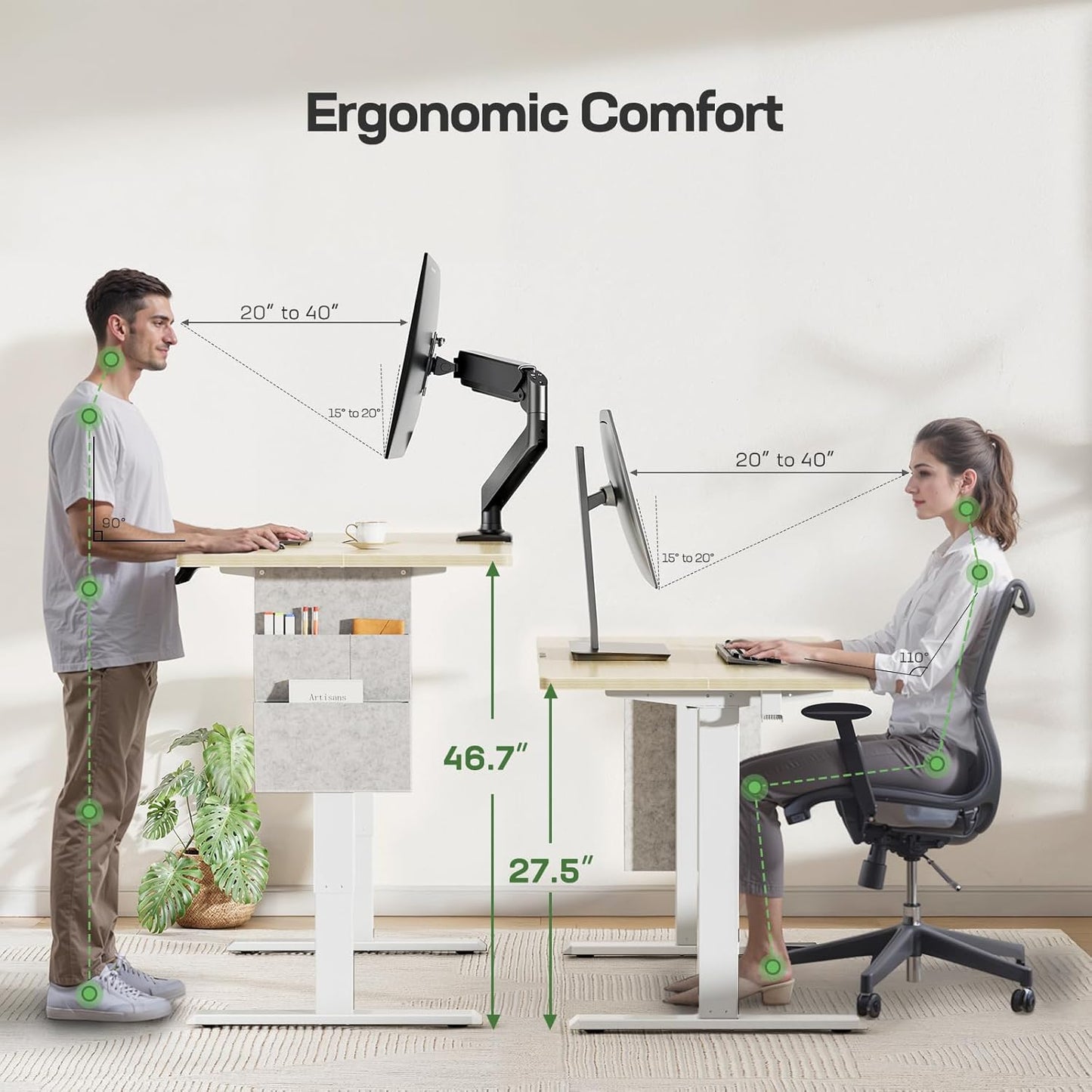 Marsail Electric Standing Desk Adjustable Height Home Office Desks 55"x28" with Storage Bag,Sit Stand up Desks for Study,Writing,Work Computer 4 Memory Preset with Headphone Hook