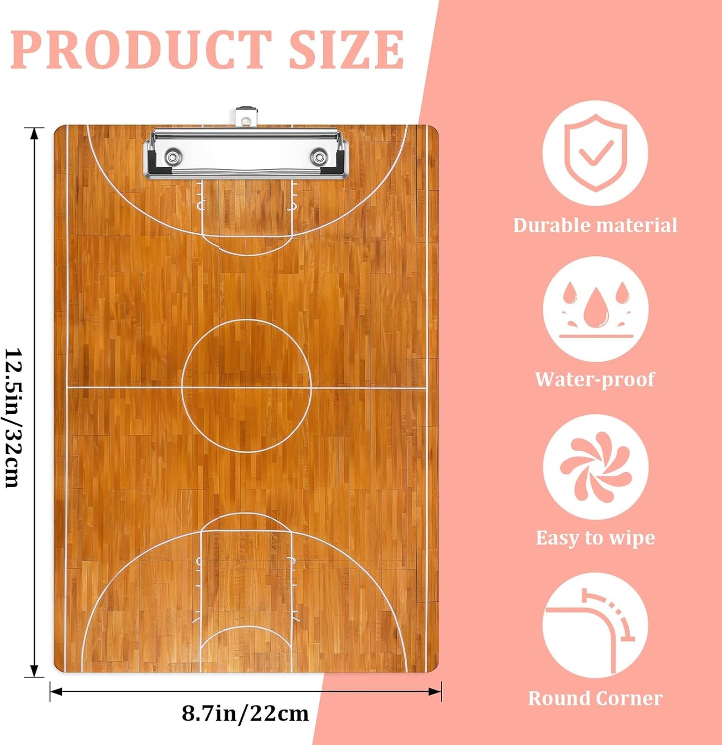 Basketball Coaching Plastic Clipboards,Cute Fashion Clipboard Decorative 8.5" x 12.5"Standard A4 Size Clipboards,Acrylic Clipboard for Teacher,Social Worker,Students,Nurse,Office Supplies