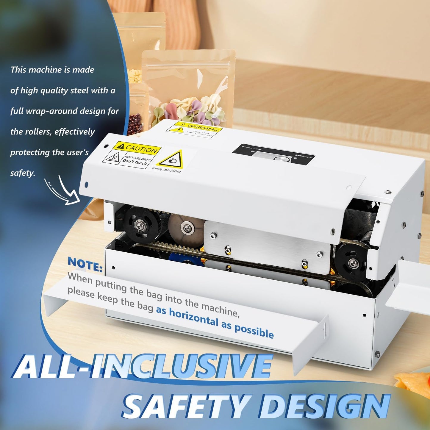 Automatic Band Sealer Continuous Heat Bag Sealing Machine, Heavy Duty Horizontal Bag Sealing Machine with Temp&Speed Adjustment, for Kinds of Heat Sealable Bags, Desktop White