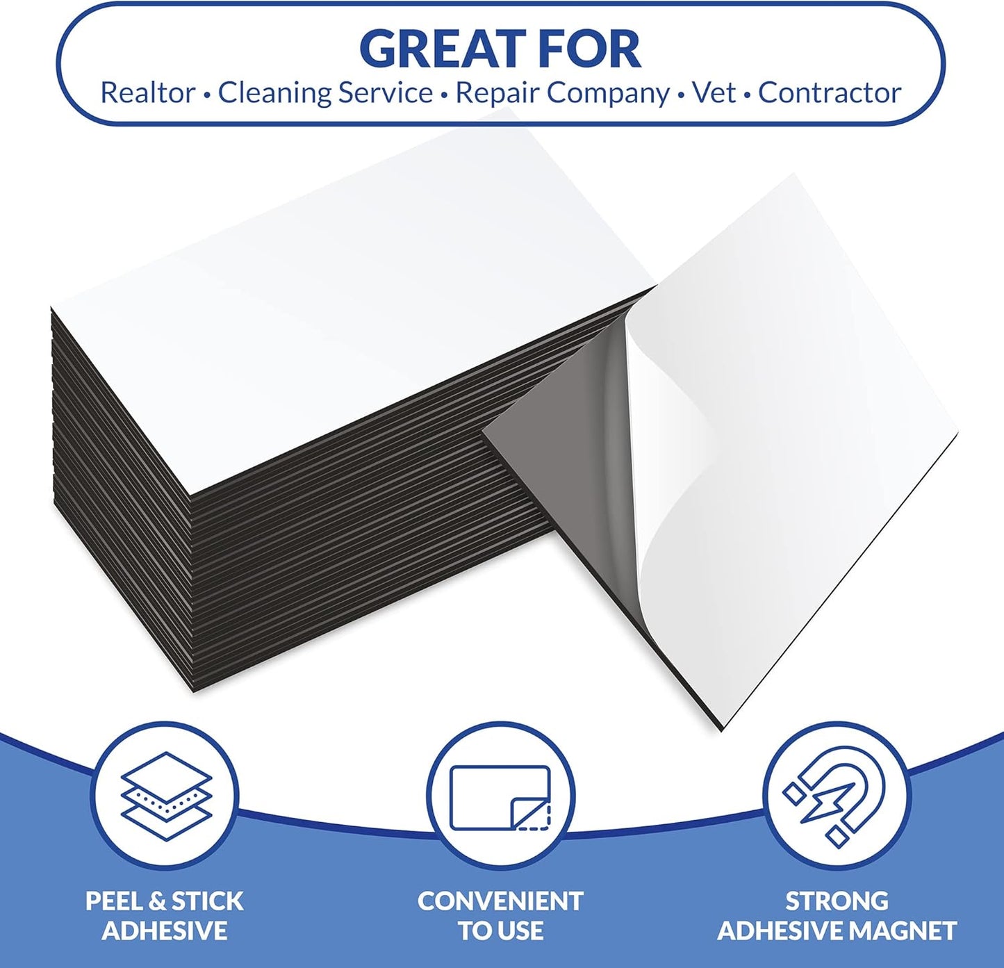 Business Card Magnets Pack of 100 – Customize with Peel and Stick Adhesive Magnet to Create Personalized Magnetic Business Cards as Promotional Items - Essential Large, Mid and Small Business Supplies