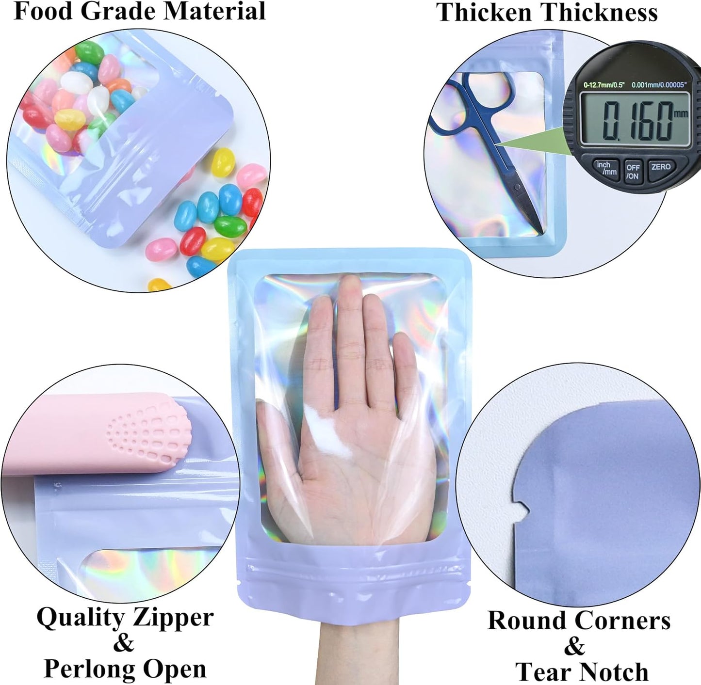Resealable Mylar Pouch Pen Bags Great for Office Home Party Favor Food Storage Cookies Sample Jewelry Snack (100PCS, Pink and Blue Color, 6.3 x 9.5 inch)