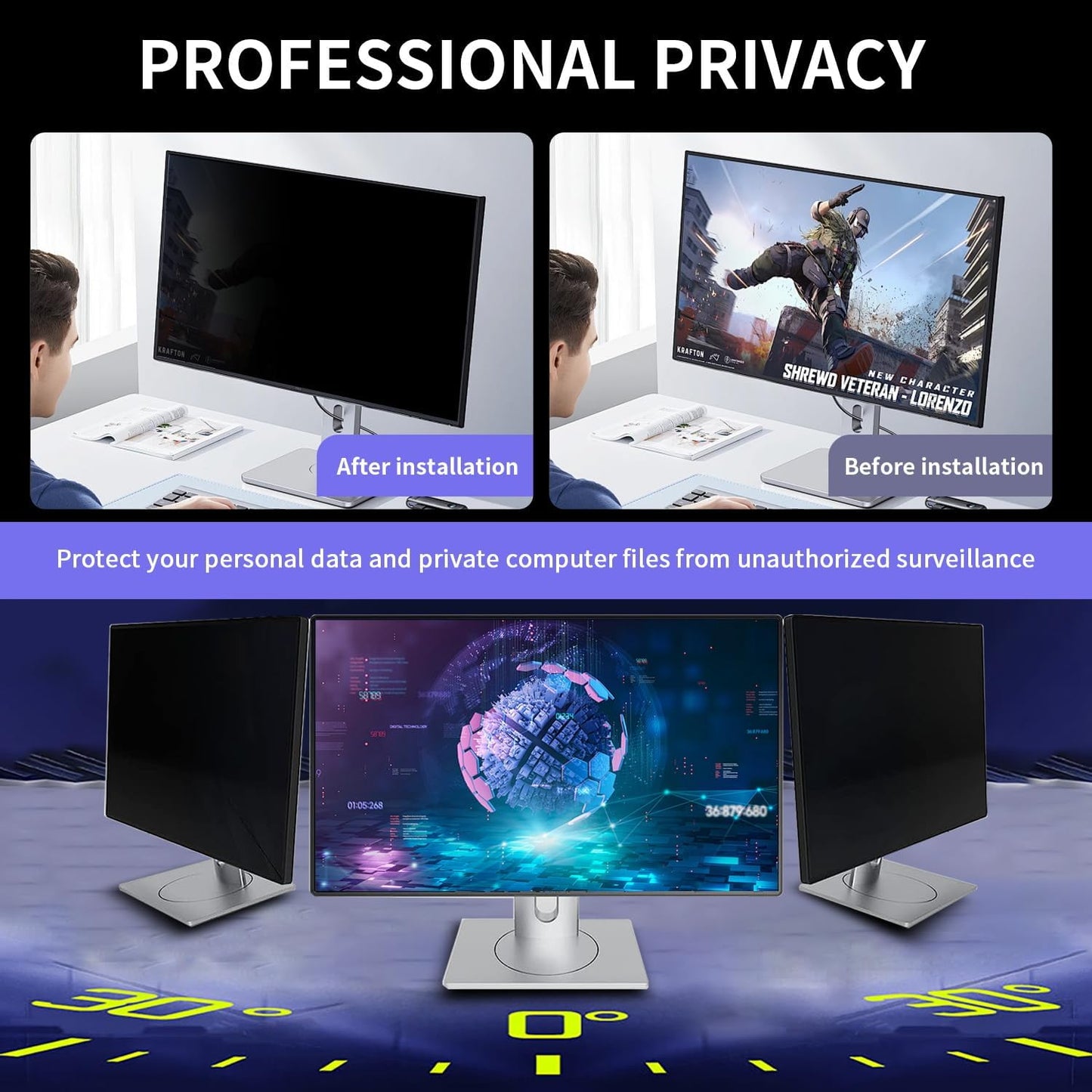 [2 Pack] Magnetic Computer Privacy Screen Filter 21.5 Inch for 16:9 Widescreen Monitor Desktop PC, 21.5in Hanging Removable Anti Glare Blue Light Protector, Double Sided Reversible Eye Care Film