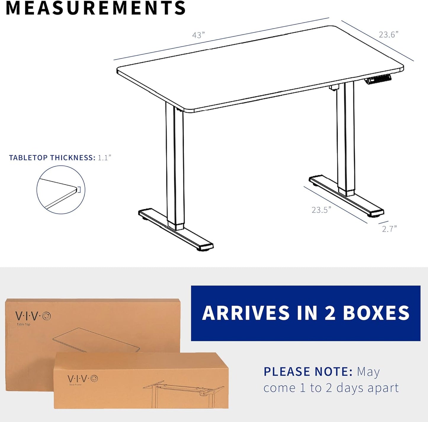 VIVO Electric 43 x 24 in Standing Desk, Memory Height Adjustment, 1B Series, White Top, White Frame, DESK-1W4W